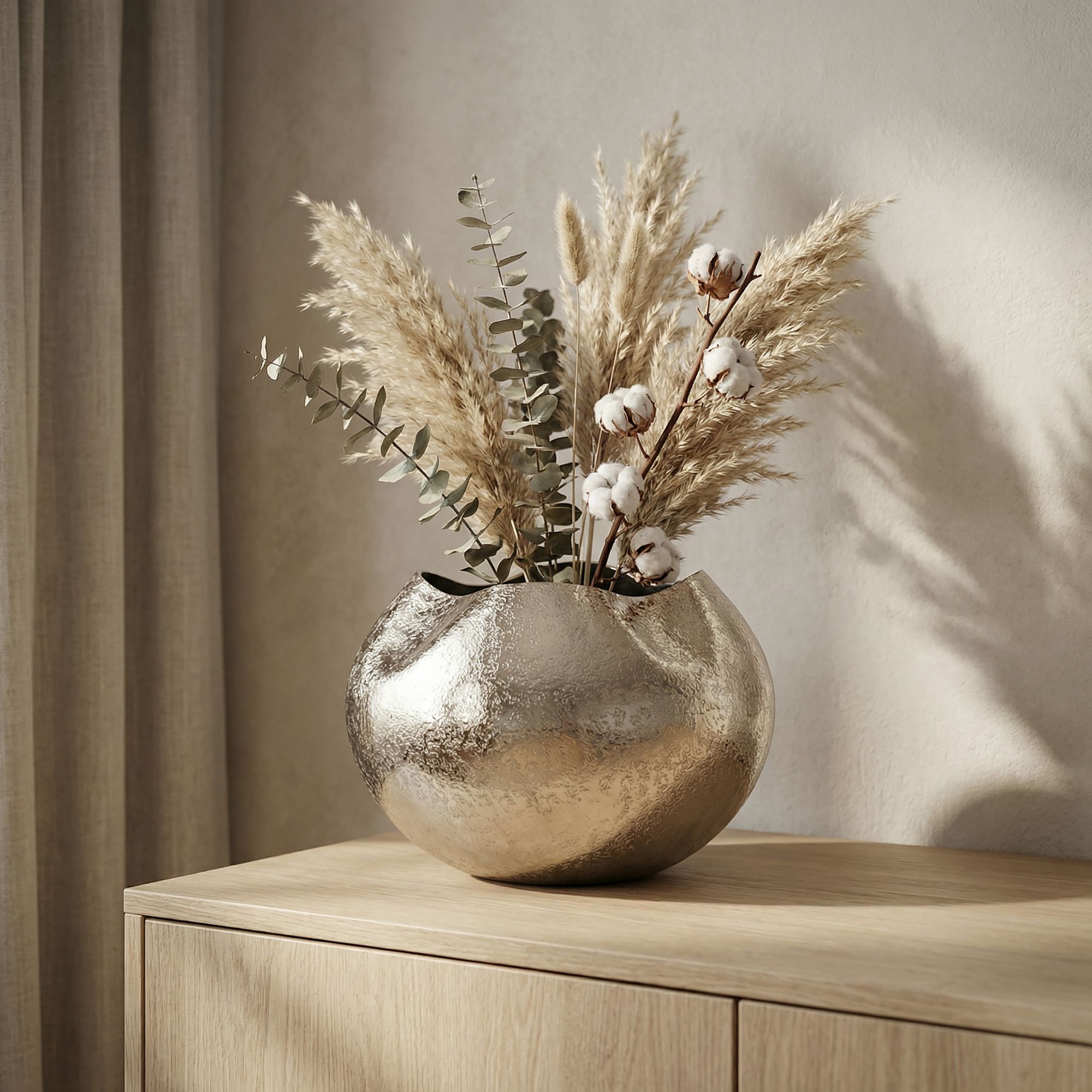 Vase Tischvase 30cm Aluminium Alu Blumenvase Wohndeko Rund Metall Handmade Deko – Ansicht 2