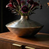 Vase Tischvase 35cm Aluminium Alu Blumenvase Wohndeko Rund Handmade Deko Metall – Ansicht 1
