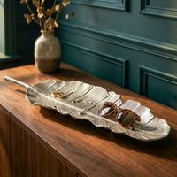 Dekoschale Blatt Aluminium Silber Schale Groß Tischdeko Metall Wohnaccessoire – Ansicht 1
