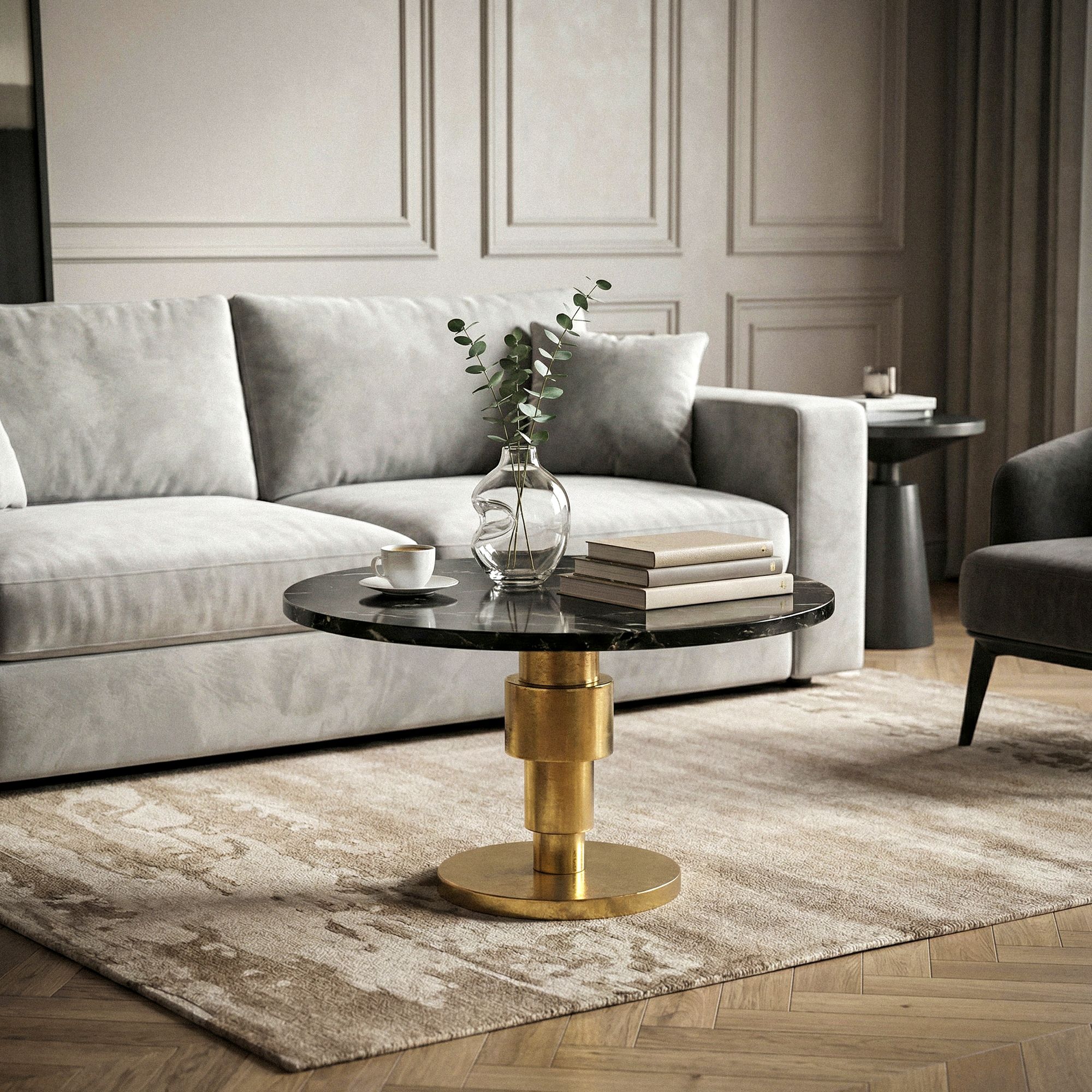 Couchtisch 60cm rund Marmor Wohnzimmertisch Sofatisch Alu Beistelltisch Metall – Ansicht 2
