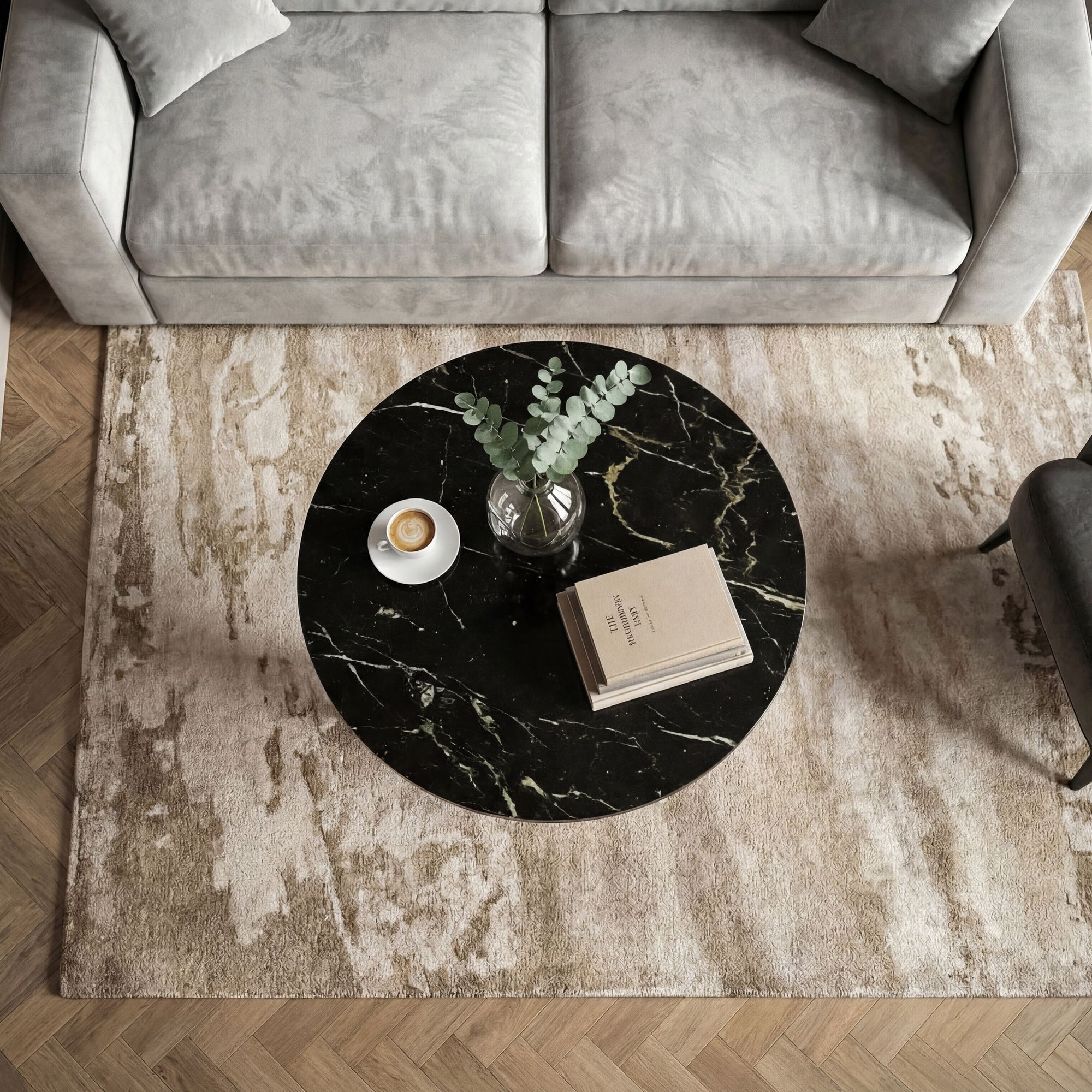 Couchtisch 60cm rund Marmor Wohnzimmertisch Sofatisch Alu Beistelltisch Metall – Ansicht 4