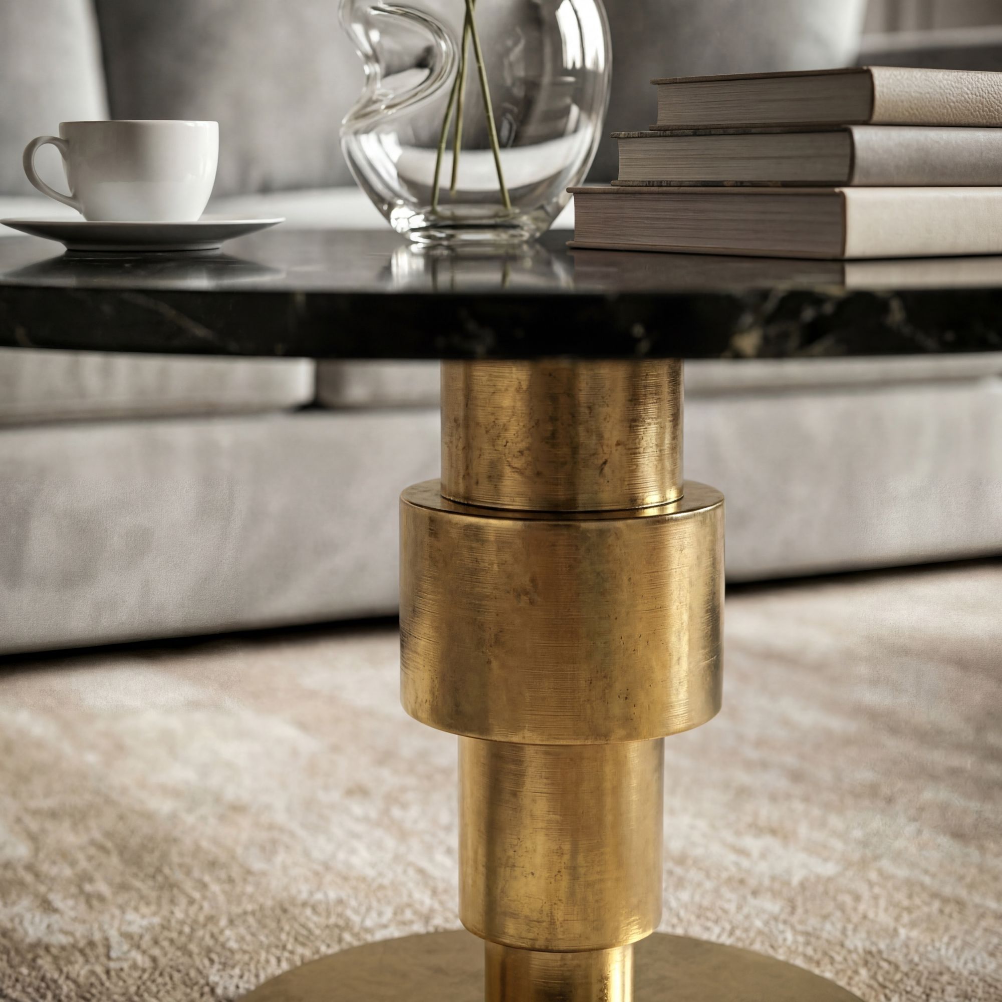 Couchtisch 60cm rund Marmor Wohnzimmertisch Sofatisch Alu Beistelltisch Metall – Ansicht 5