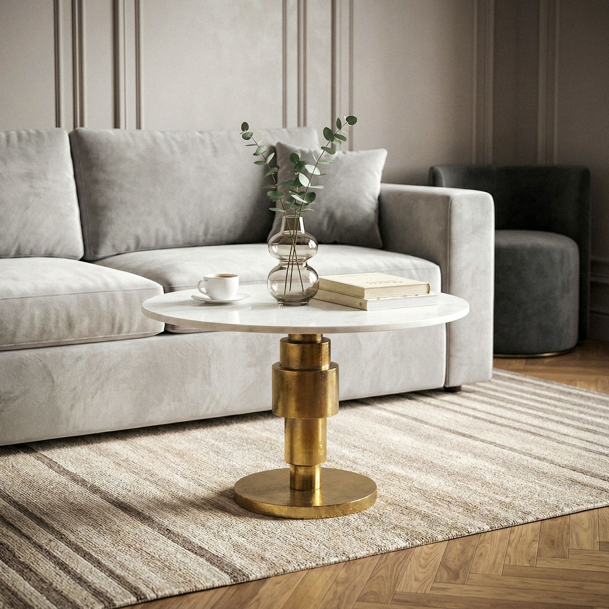Couchtisch 60cm rund Marmor Wohnzimmertisch Sofatisch Alu Beistelltisch Metall – Ansicht 2