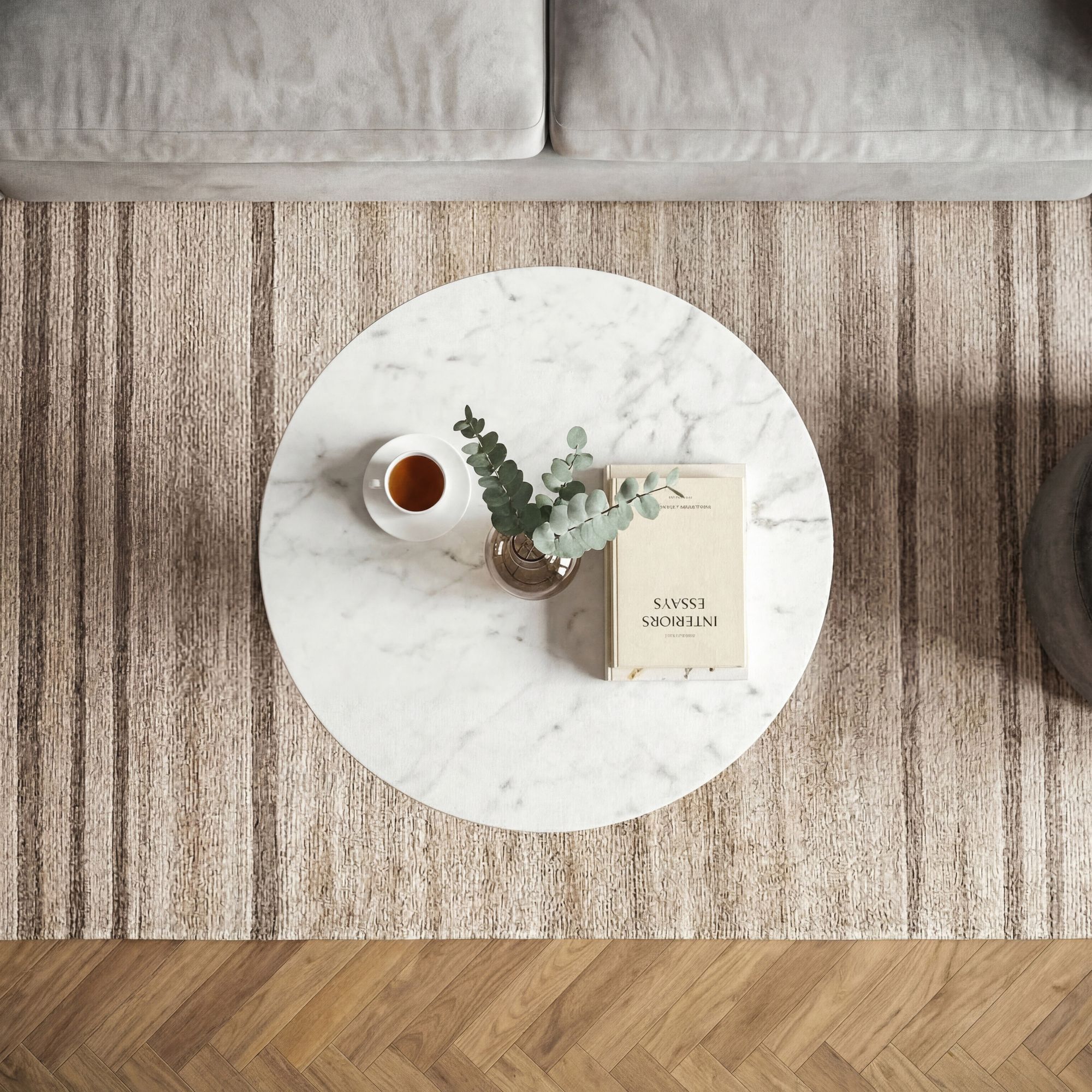 Couchtisch 60cm rund Marmor Wohnzimmertisch Sofatisch Alu Beistelltisch Metall – Ansicht 4