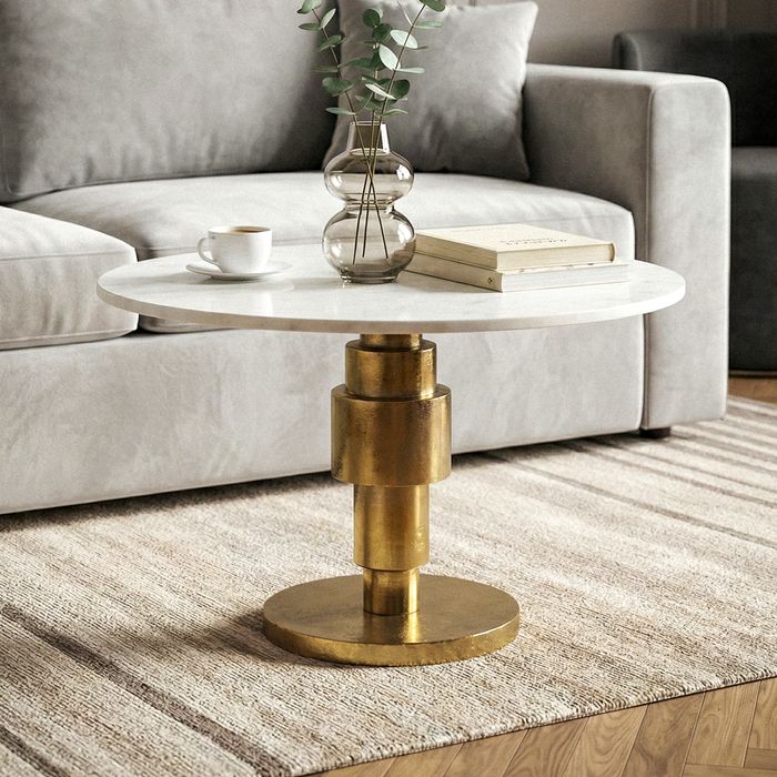 Couchtisch 60cm rund Marmor Wohnzimmertisch Sofatisch Alu Beistelltisch Metall