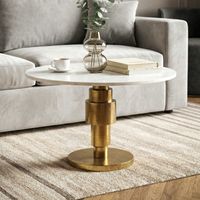 Couchtisch 60cm rund Marmor Wohnzimmertisch Sofatisch Alu Beistelltisch Metall – Ansicht 1