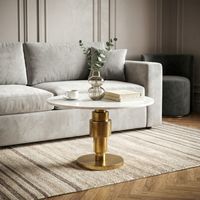 Couchtisch 60cm rund Marmor Wohnzimmertisch Sofatisch Alu Beistelltisch Metall – Ansicht 2