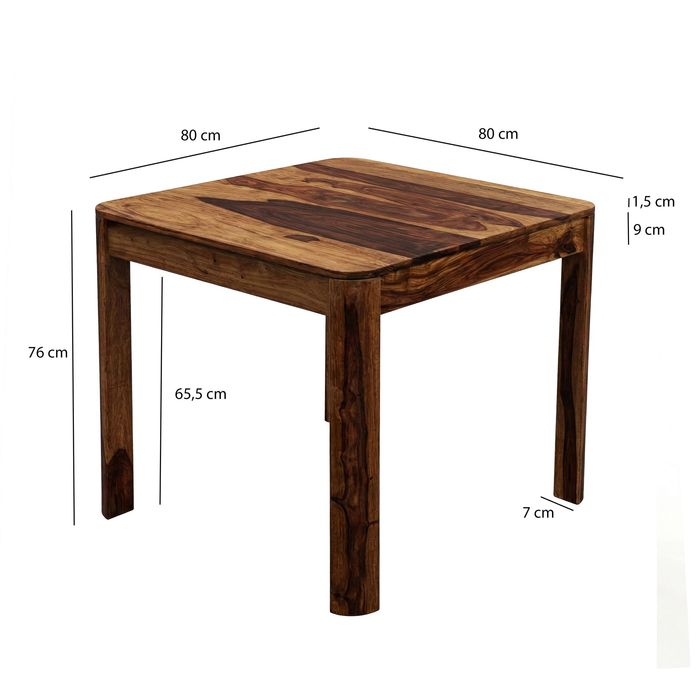 Esstisch Massivholz 80cm Esszimmertisch Sheesham Küchentisch 4 Personen Modern – Maßzeichnung