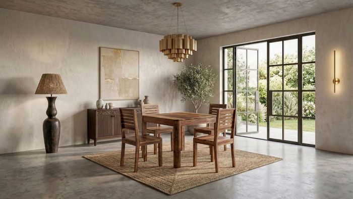 FineBuy Esstisch Sheesham Massivholz 80x80 cm Dunkelbraun - Quadratischer Esszimmertisch Holz - Küchentisch modern für 4 Personen - Stabiler Holztisch - Tisch für Esszimmer Bistrotisch Handmade