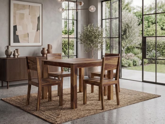 FineBuy Esstisch Massivholz Sheesham 80x80 cm Dunkelbraun - Quadratischer Esszimmertisch Holz - Küchentisch modern für 4 Personen - Stabiler Holztisch - Tisch für Esszimmer Bistrotisch Handmade