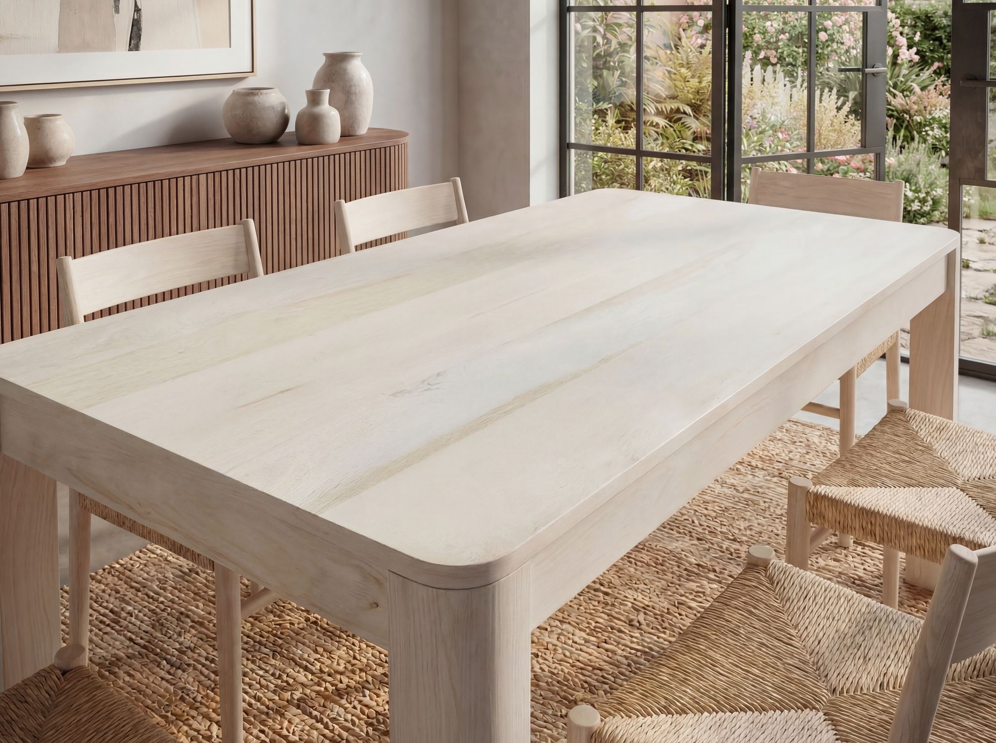 Esstisch Massivholz 120cm Esszimmertisch White Wash Küchentisch 6 Personen Tisch – Ansicht 5