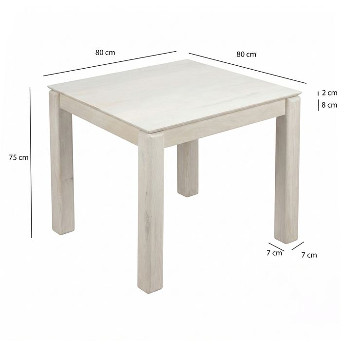 Esstisch Massivholz 80cm Esszimmertisch White Wash Küchentisch 4 Personen Tisch – Maßzeichnung