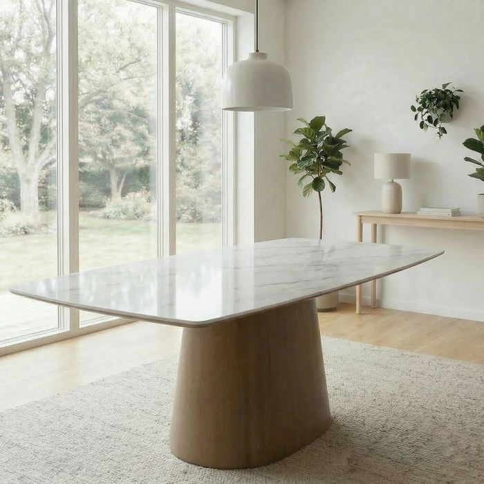 FineBuy Esstisch 200cm mit weißer Sinterstein Tischplatte in Marmor Optik rechteckig - Esszimmertisch Küchentisch für 10 Personen modern groß - Tisch Metallgestell Walnuss-Optik Esszimmer Küche