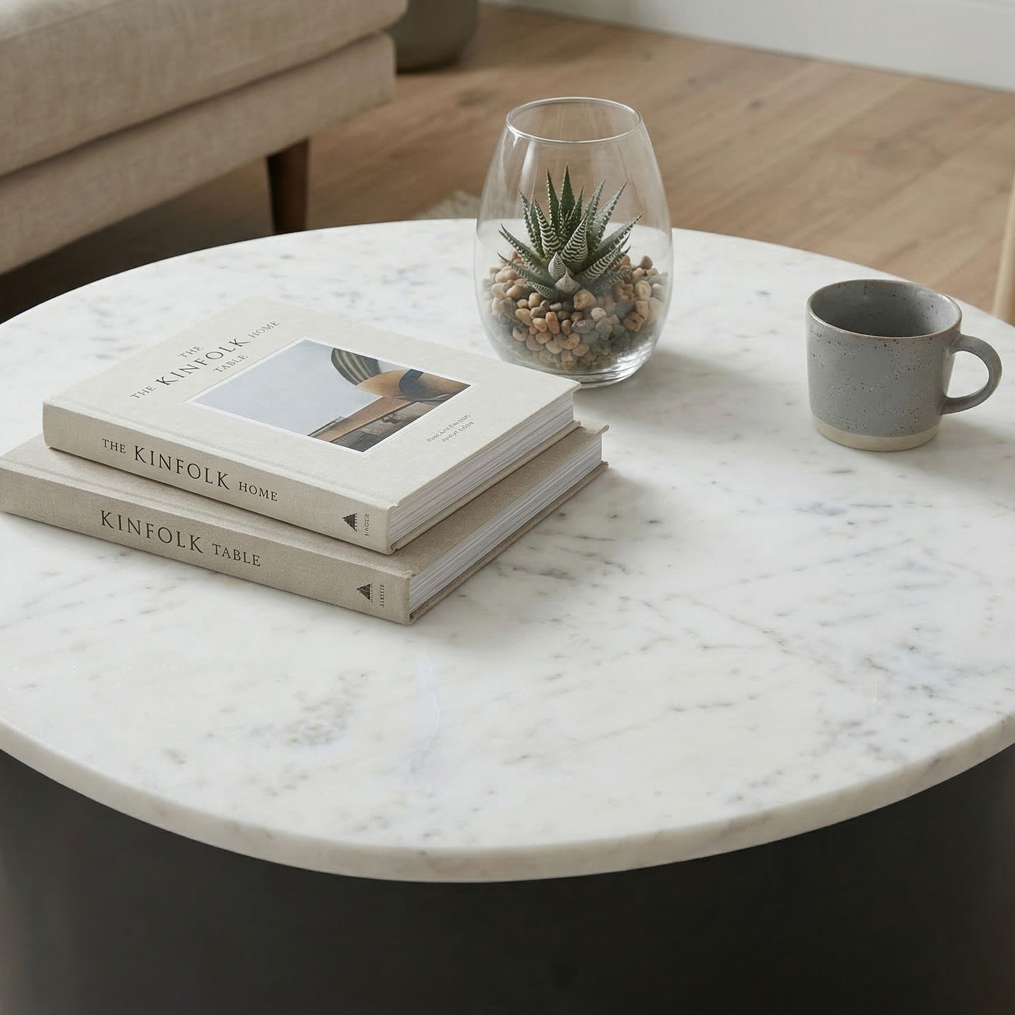 Couchtisch 63cm Marmor Weiß Wohnzimmertisch Sofatisch Metall Beistelltisch Alu – Ansicht 4
