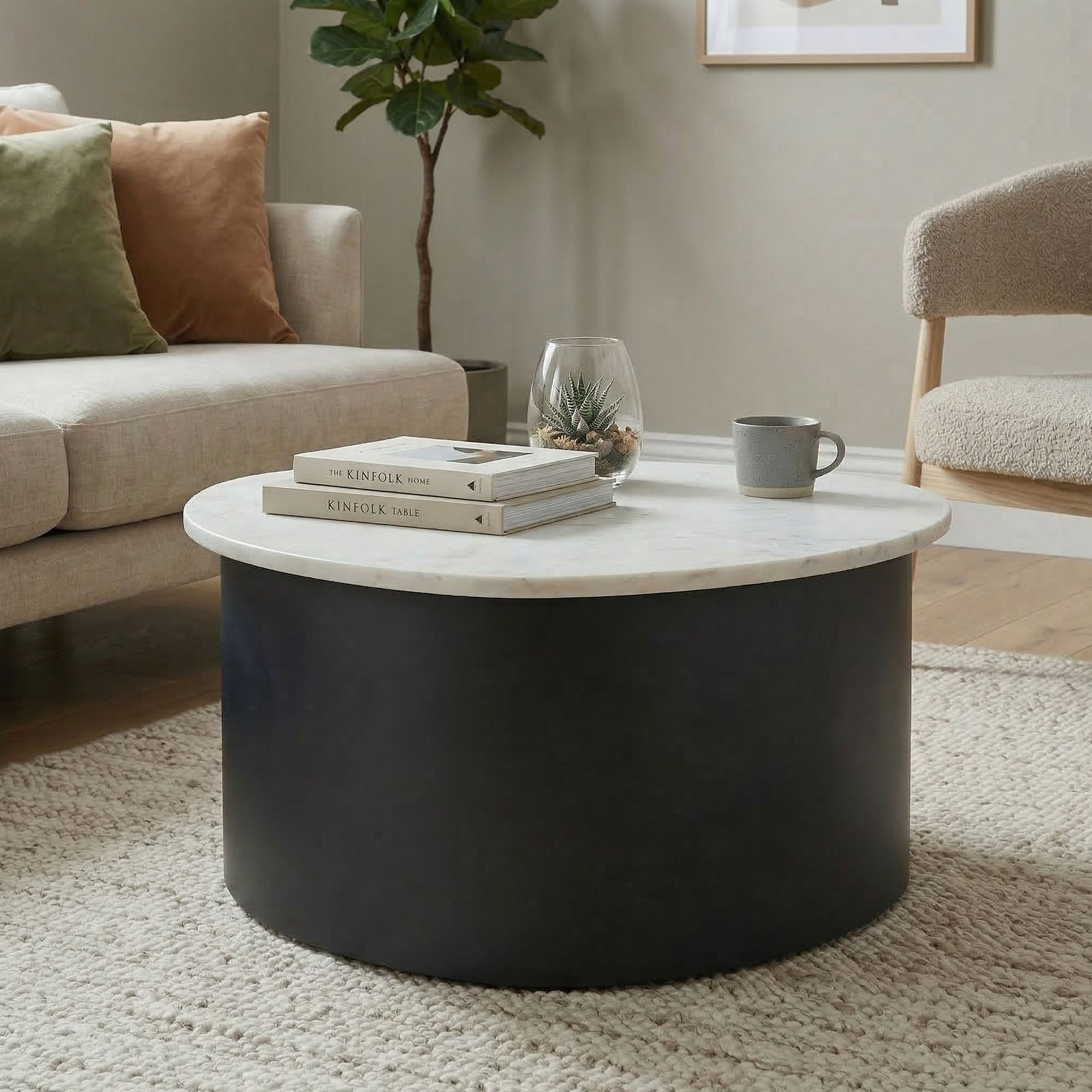 Couchtisch 63cm Marmor Weiß Wohnzimmertisch Sofatisch Metall Beistelltisch Alu – Ansicht 1
