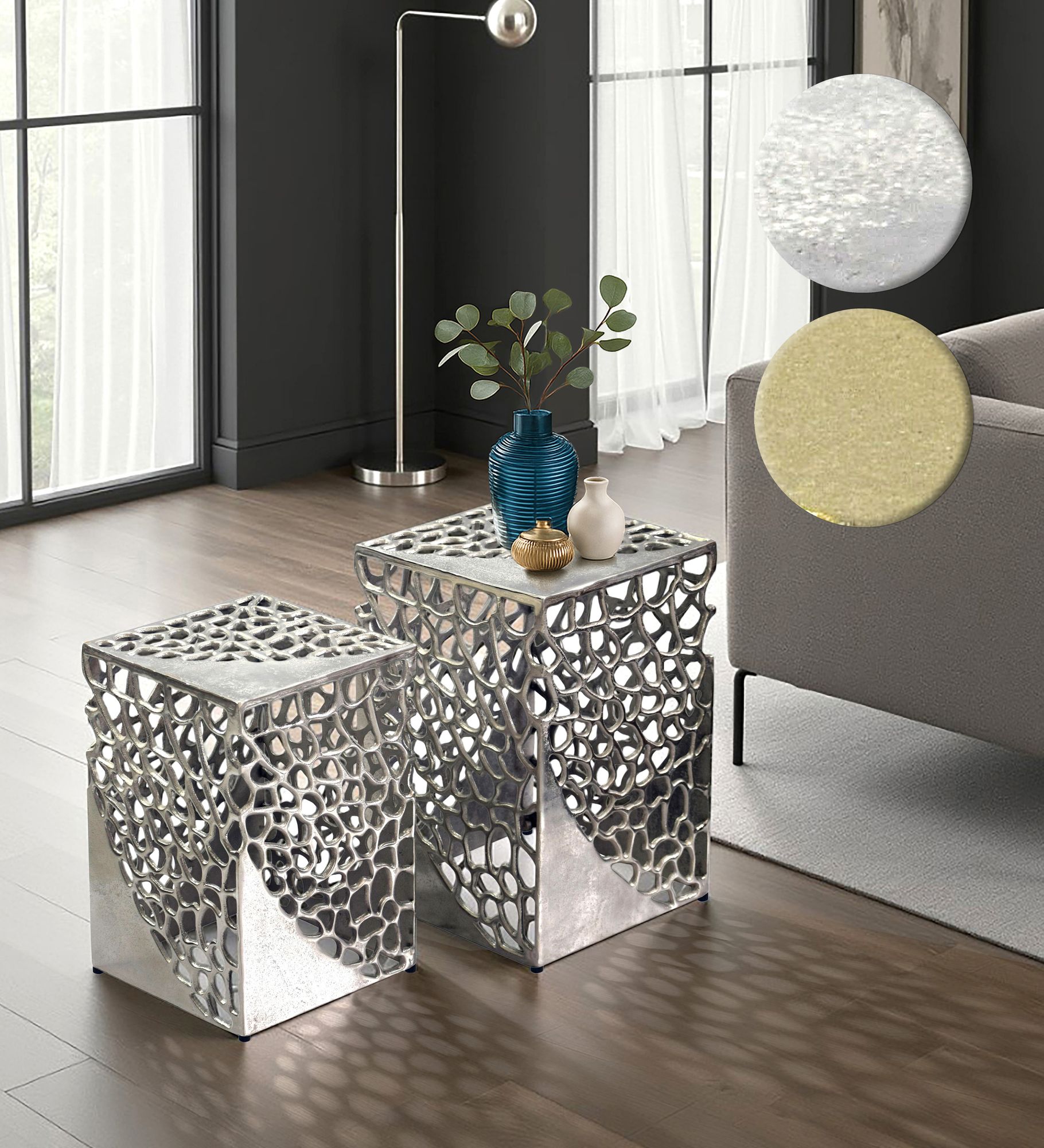 FineBuy 2er Set Beistelltisch Aluminium - Design Couchtisch Set - Metalltisch Wohnzimmertisch modern Alu - Sofatisch quadratisch Metall - Loungetisch Set Satztisch Handmade | Farbe: Gold FineBuy 2er Set Beistelltisch Aluminium - Design Couchtisch Set - Metalltisch Wohnzimmertisch modern Alu - Sofatisch quadratisch Metall - Loungetisch Set Satztisch Handmade | Farbe: Gold