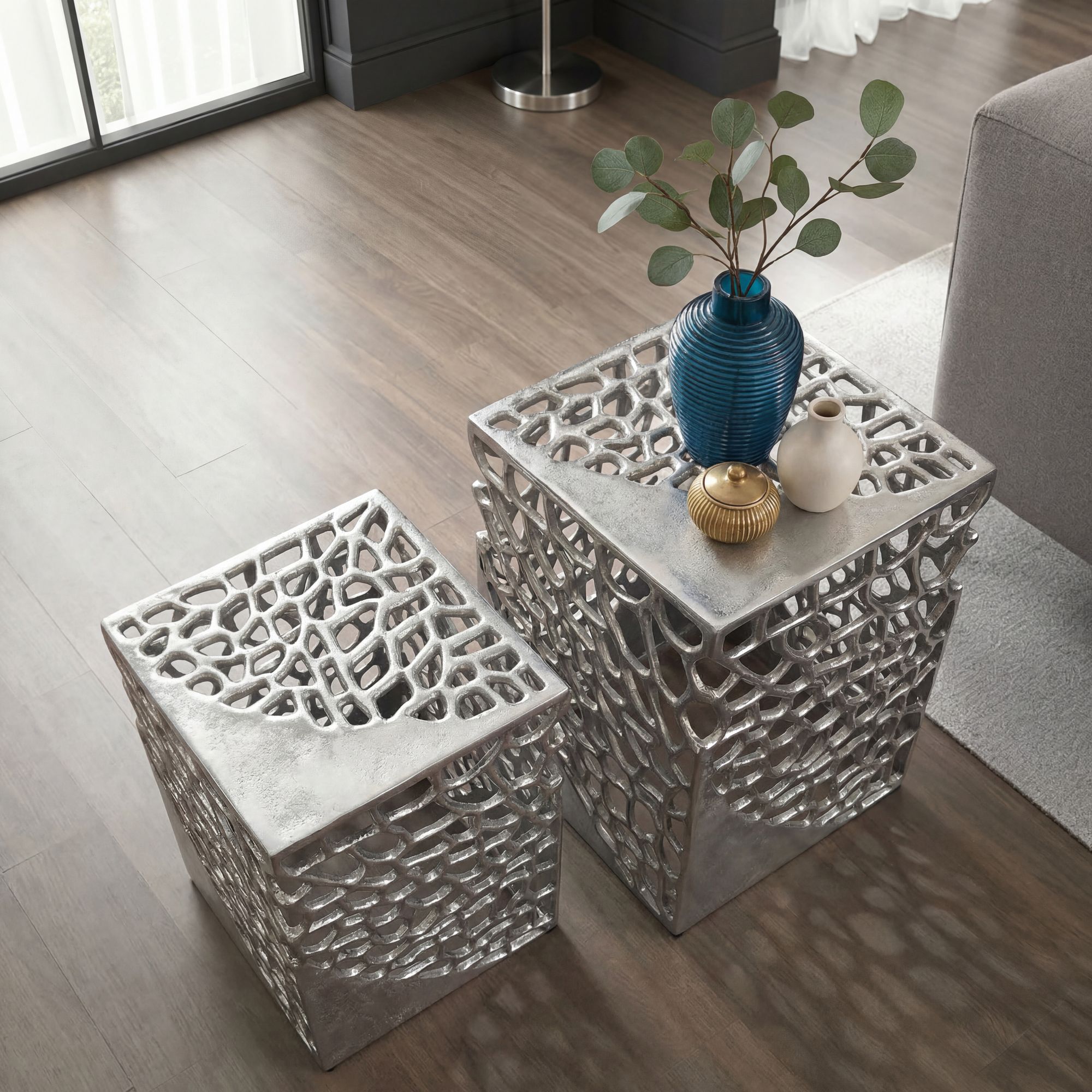 FineBuy 2er Set Beistelltisch Aluminium - Design Couchtisch Set - Metalltisch Wohnzimmertisch modern Alu - Sofatisch quadratisch Metall - Loungetisch Set Satztisch Handmade | Farbe: Gold FineBuy 2er Set Beistelltisch Aluminium - Design Couchtisch Set - Metalltisch Wohnzimmertisch modern Alu - Sofatisch quadratisch Metall - Loungetisch Set Satztisch Handmade | Farbe: Gold