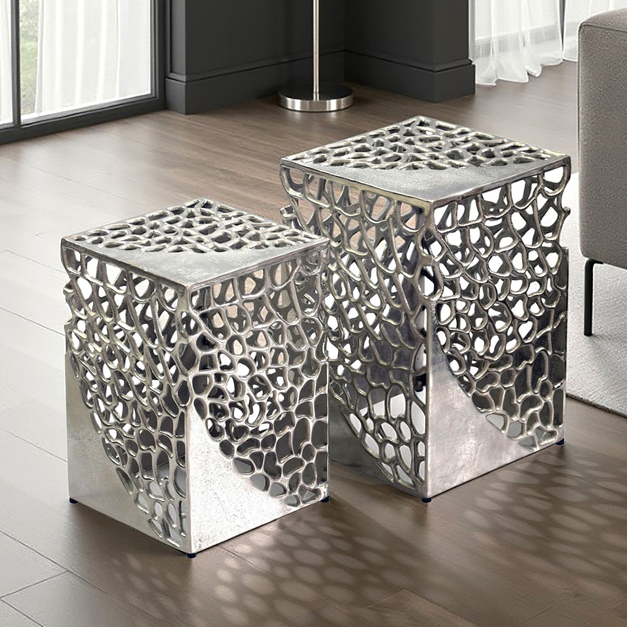 FineBuy 2er Set Beistelltisch Aluminium - Design Couchtisch Set - Metalltisch Wohnzimmertisch modern Alu - Sofatisch quadratisch Metall - Loungetisch Set Satztisch Handmade | Farbe: Gold FineBuy 2er Set Beistelltisch Aluminium - Design Couchtisch Set - Metalltisch Wohnzimmertisch modern Alu - Sofatisch quadratisch Metall - Loungetisch Set Satztisch Handmade | Farbe: Gold