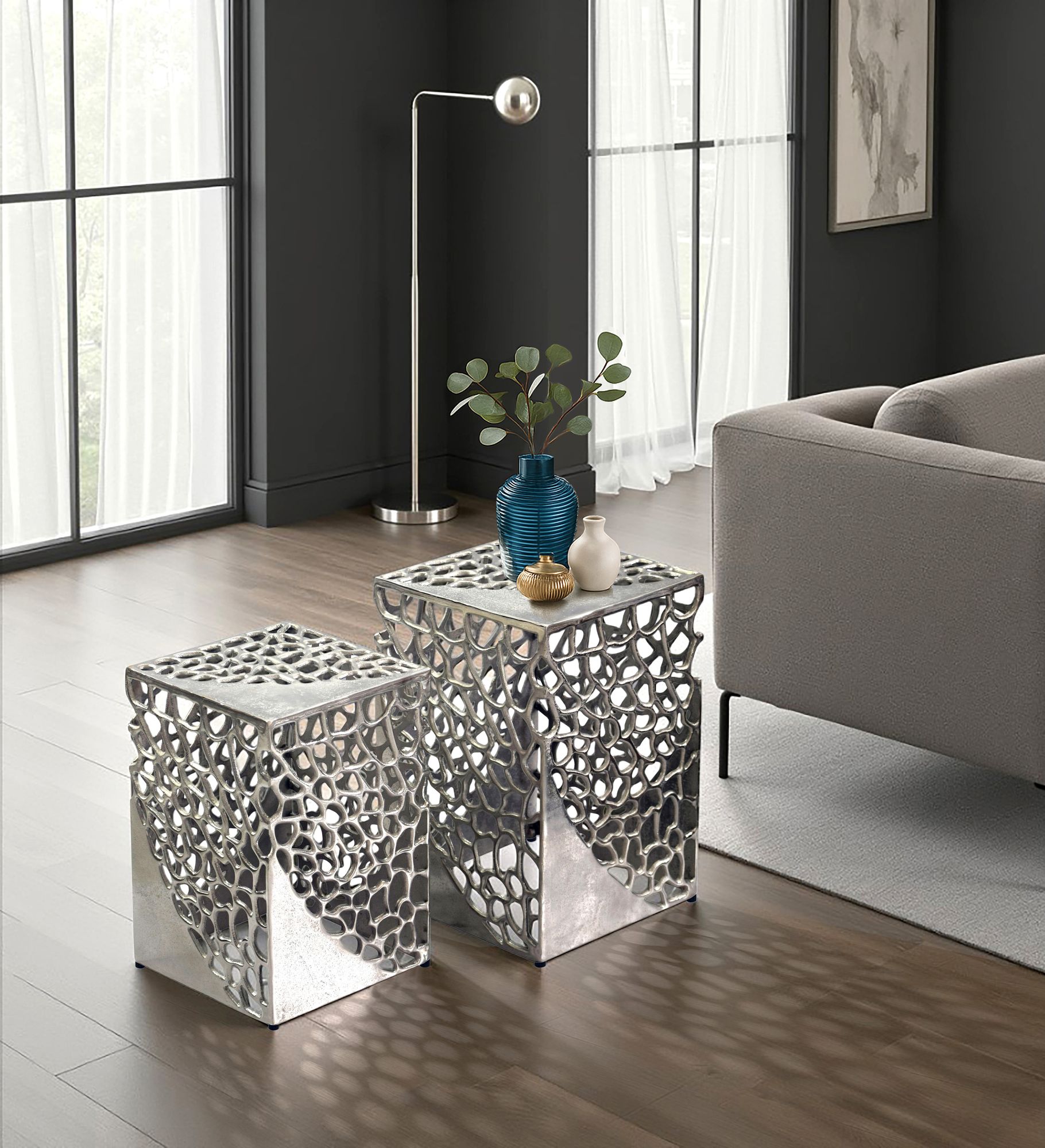 FineBuy 2er Set Beistelltisch Aluminium - Design Couchtisch Set - Metalltisch Wohnzimmertisch modern Alu - Sofatisch quadratisch Metall - Loungetisch Set Satztisch Handmade | Farbe: Gold FineBuy 2er Set Beistelltisch Aluminium - Design Couchtisch Set - Metalltisch Wohnzimmertisch modern Alu - Sofatisch quadratisch Metall - Loungetisch Set Satztisch Handmade | Farbe: Gold