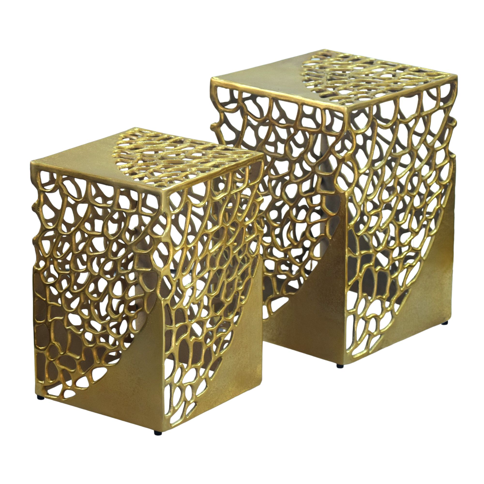 FineBuy 2er Set Beistelltisch Aluminium - Design Couchtisch Set - Metalltisch Wohnzimmertisch modern Alu - Sofatisch quadratisch Metall - Loungetisch Set Satztisch Handmade | Farbe: Gold FineBuy 2er Set Beistelltisch Aluminium - Design Couchtisch Set - Metalltisch Wohnzimmertisch modern Alu - Sofatisch quadratisch Metall - Loungetisch Set Satztisch Handmade | Farbe: Gold