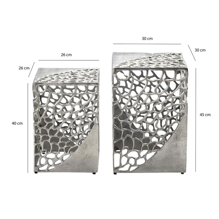 Satztisch 2er Set Beistelltisch Metall Aluminium Couchtisch Wohnzimmertisch Alu – Maßzeichnung