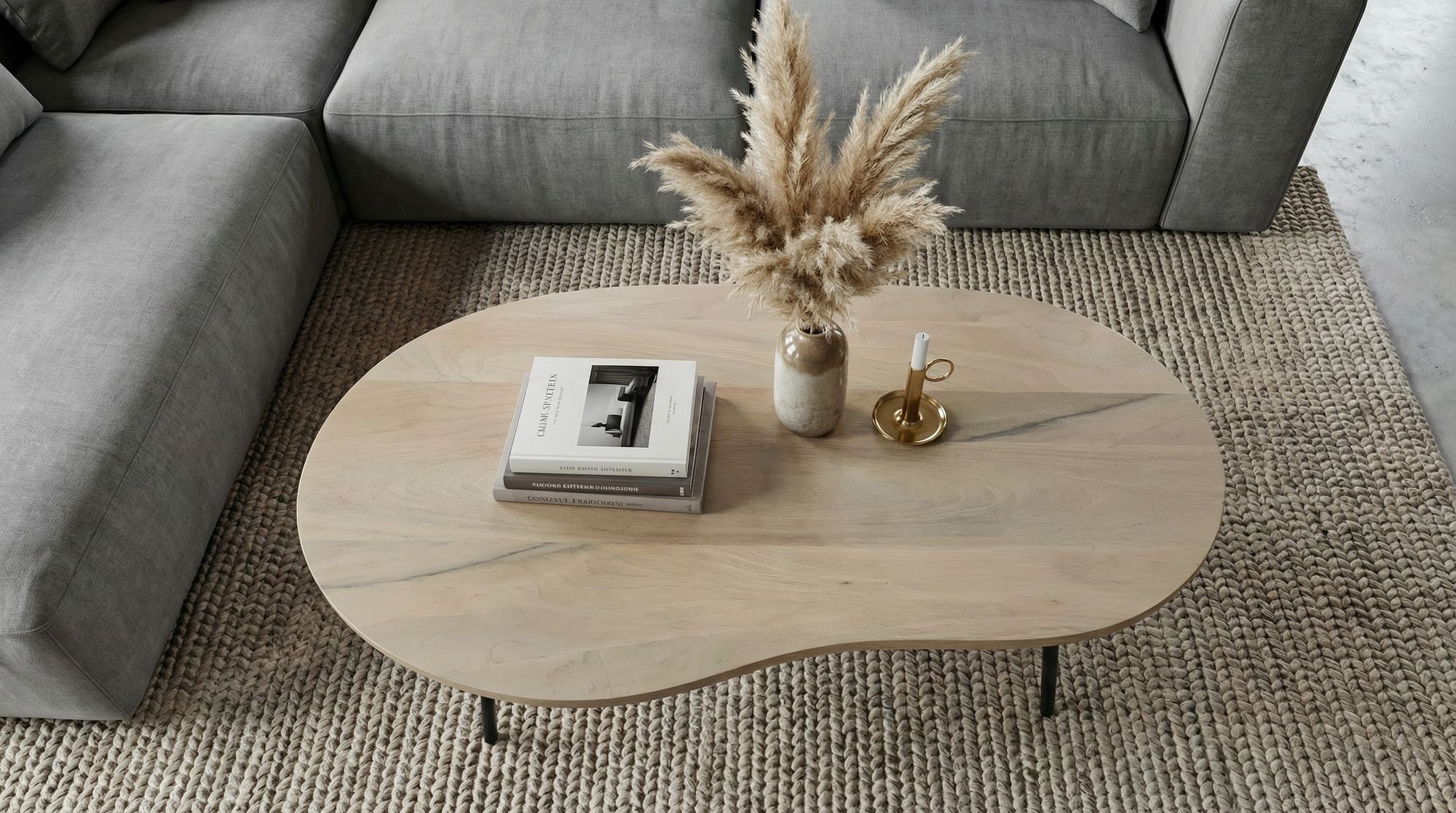 Couchtisch Nierenform 122cm Massivholz white wash Wohnzimmertisch Beistelltisch – Ansicht 5