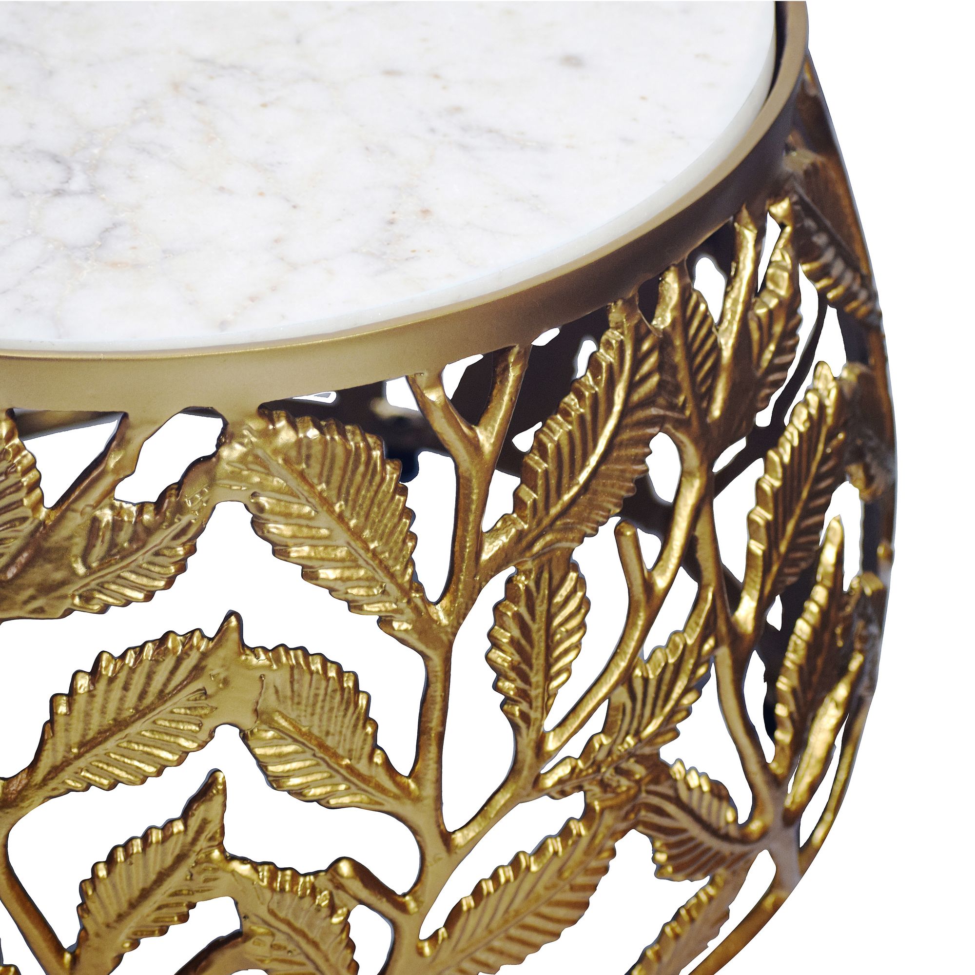 FineBuy 2er Set Couchtisch mit weißer Marmor Tischplatte - Wohnzimmer Tisch Satztisch rund - Beistelltisch Alu modern - Sofatisch Set Aluminium Metallgestell Design Handmade | Farbe: Gold