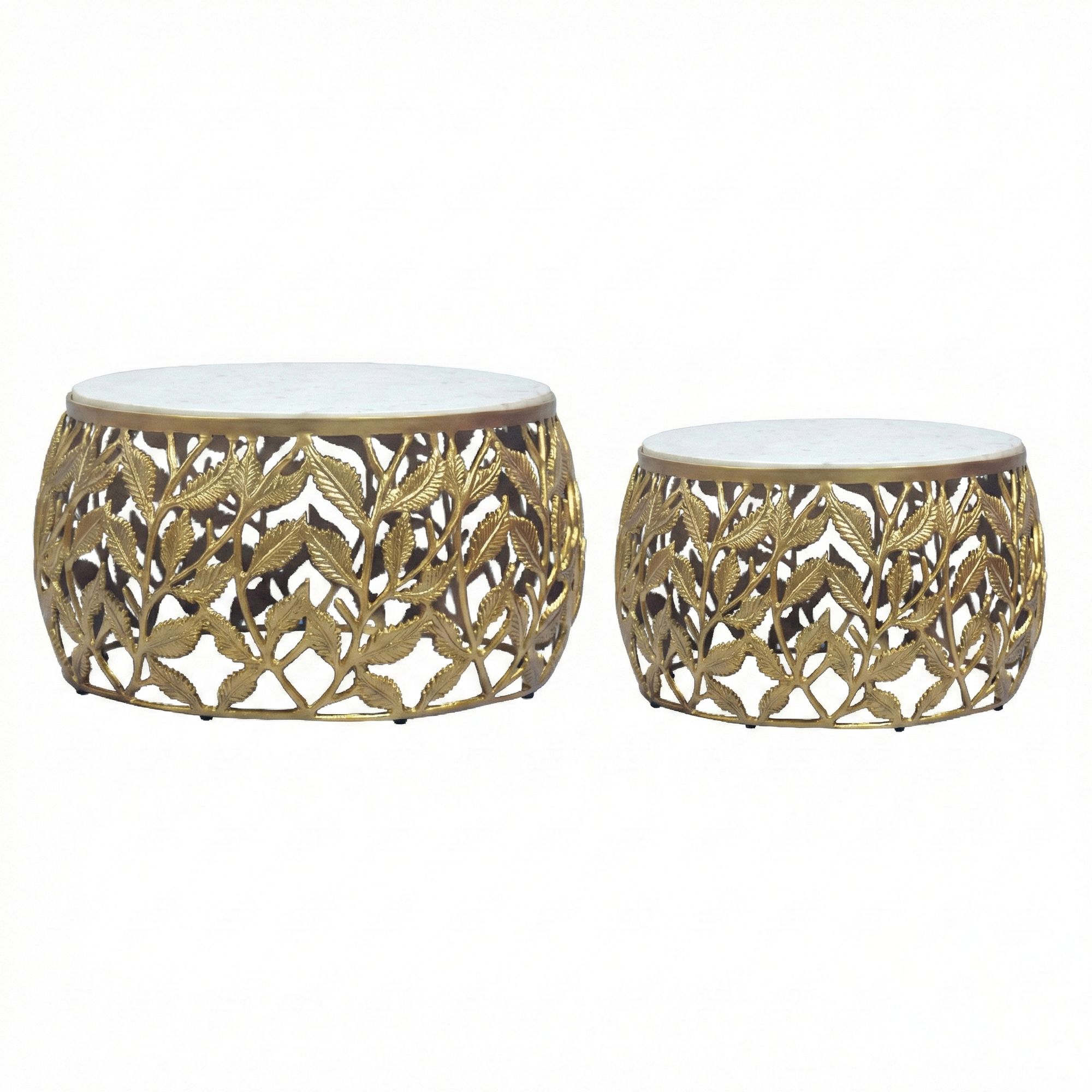 FineBuy 2er Set Couchtisch mit weißer Marmor Tischplatte - Wohnzimmer Tisch Satztisch rund - Beistelltisch Alu modern - Sofatisch Set Aluminium Metallgestell Design Handmade | Farbe: Gold FineBuy 2er Set Couchtisch mit weißer Marmor Tischplatte - Wohnzimmer Tisch Satztisch rund - Beistelltisch Alu modern - Sofatisch Set Aluminium Metallgestell Design Handmade | Farbe: Gold