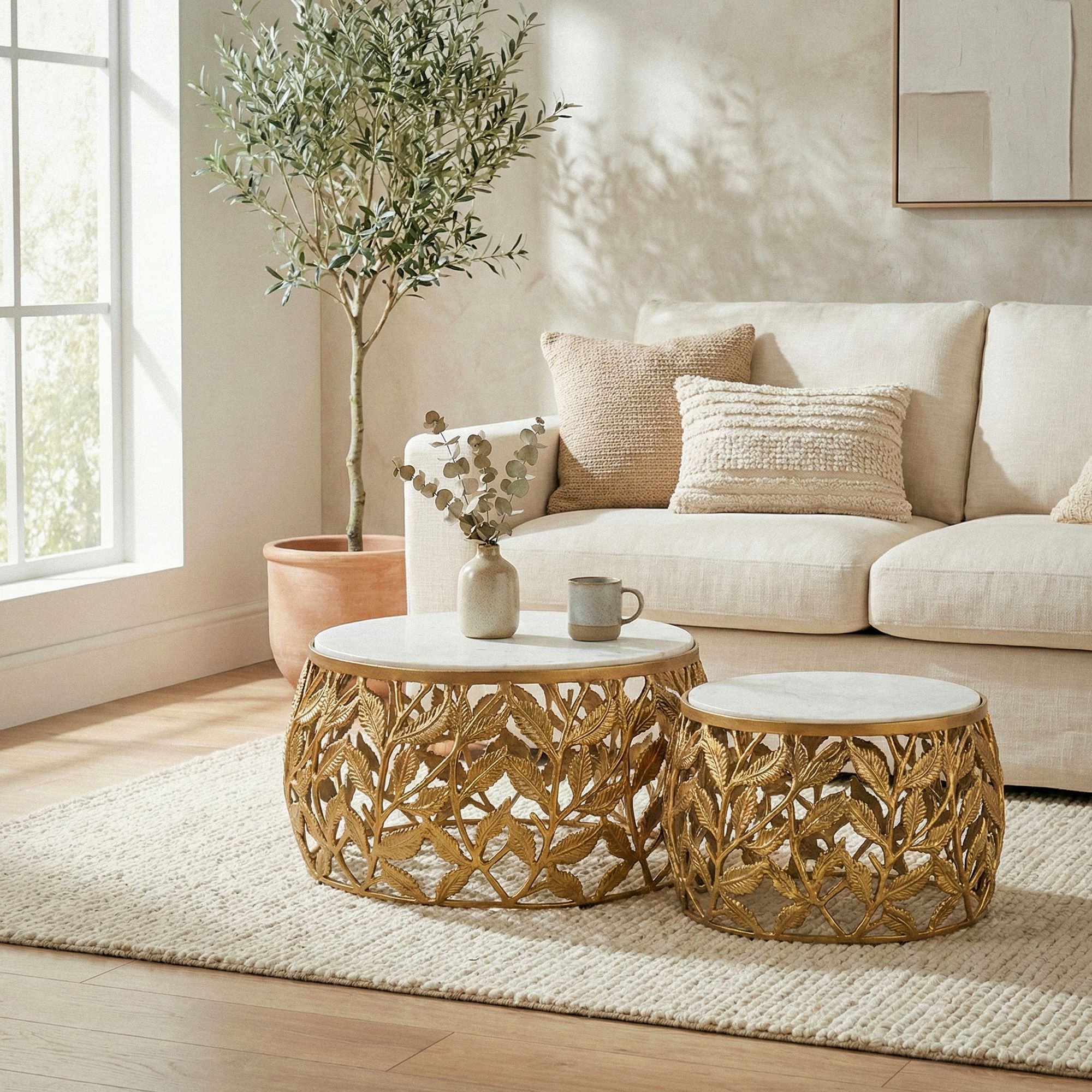 FineBuy 2er Set Couchtisch mit weißer Marmor Tischplatte - Wohnzimmer Tisch Satztisch rund - Beistelltisch Alu modern - Sofatisch Set Aluminium Metallgestell Design Handmade | Farbe: Gold FineBuy 2er Set Couchtisch mit weißer Marmor Tischplatte - Wohnzimmer Tisch Satztisch rund - Beistelltisch Alu modern - Sofatisch Set Aluminium Metallgestell Design Handmade | Farbe: Gold