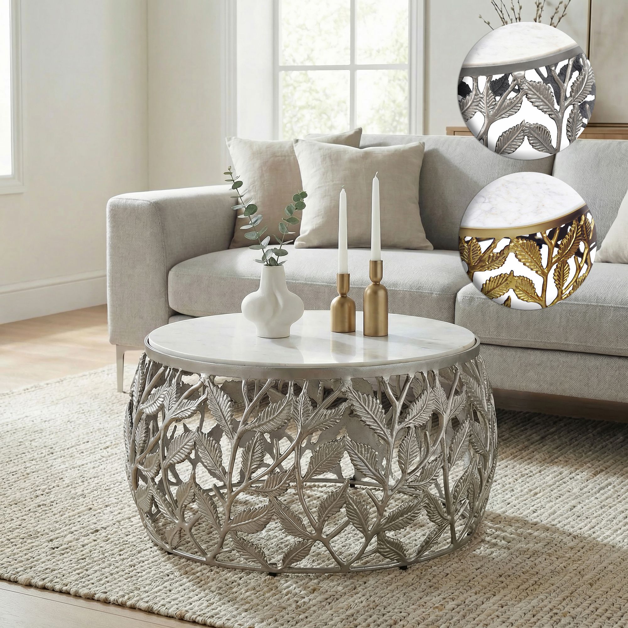 FineBuy Couchtisch 60cm mit weißer Marmor Tischplatte - Wohnzimmertisch rund - Sofatisch modern - Beistelltisch Aluminium - Design Beistelltisch Wohnzimmer Metallgestell Handmade | Farbe: Gold FineBuy Couchtisch 60cm mit weißer Marmor Tischplatte - Wohnzimmertisch rund - Sofatisch modern - Beistelltisch Aluminium - Design Beistelltisch Wohnzimmer Metallgestell Handmade | Farbe: Gold