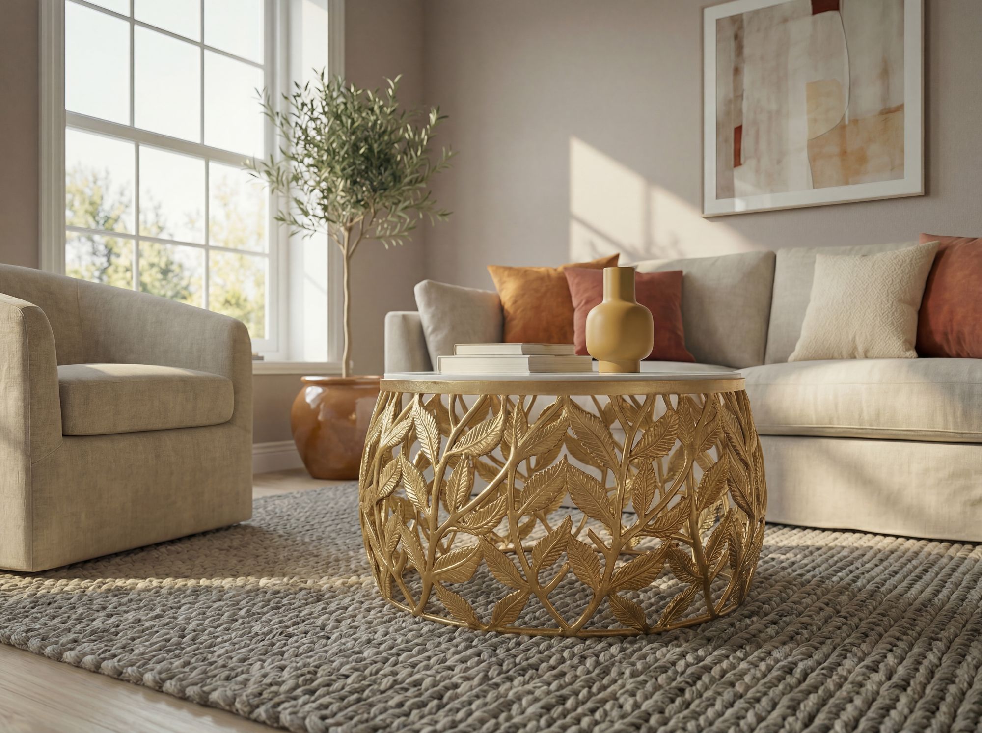 Couchtisch 60cm Marmor Wohnzimmertisch Alu Sofatisch Beistelltisch Rund Modern – Ansicht 5