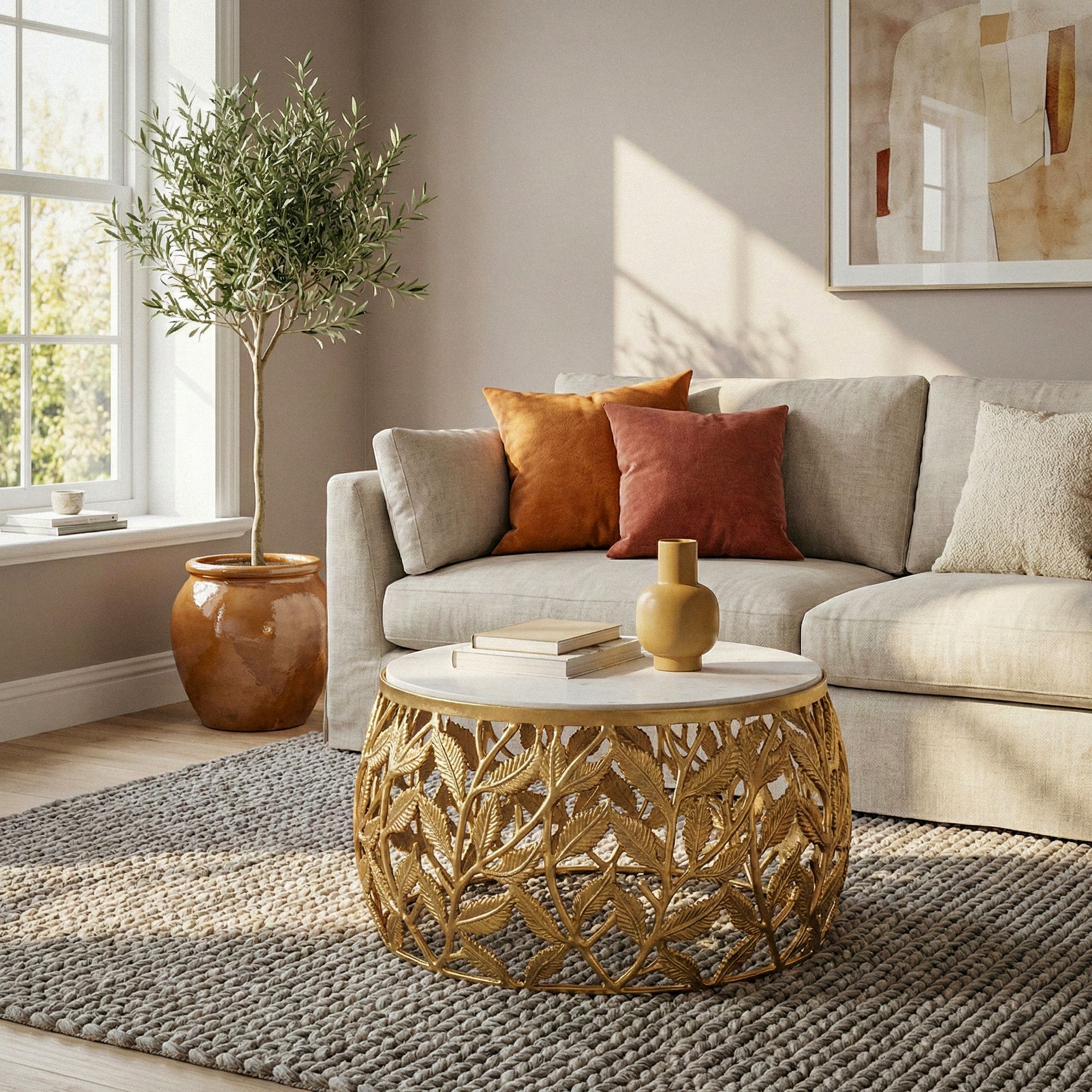 Couchtisch 60cm Marmor Wohnzimmertisch Alu Sofatisch Beistelltisch Rund Modern – Ansicht 1