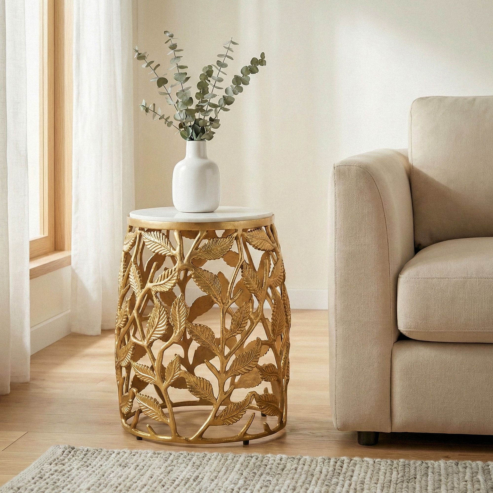 FineBuy Beistelltisch 40cm mit weißer Marmor Tischplatte - Couchtisch klein rund - Sofatisch Alu modern - Wohnzimmertisch Aluminium - Design Tisch Metallgestell Handmade | Farbe: Gold FineBuy Beistelltisch 40cm mit weißer Marmor Tischplatte - Couchtisch klein rund - Sofatisch Alu modern - Wohnzimmertisch Aluminium - Design Tisch Metallgestell Handmade | Farbe: Gold
