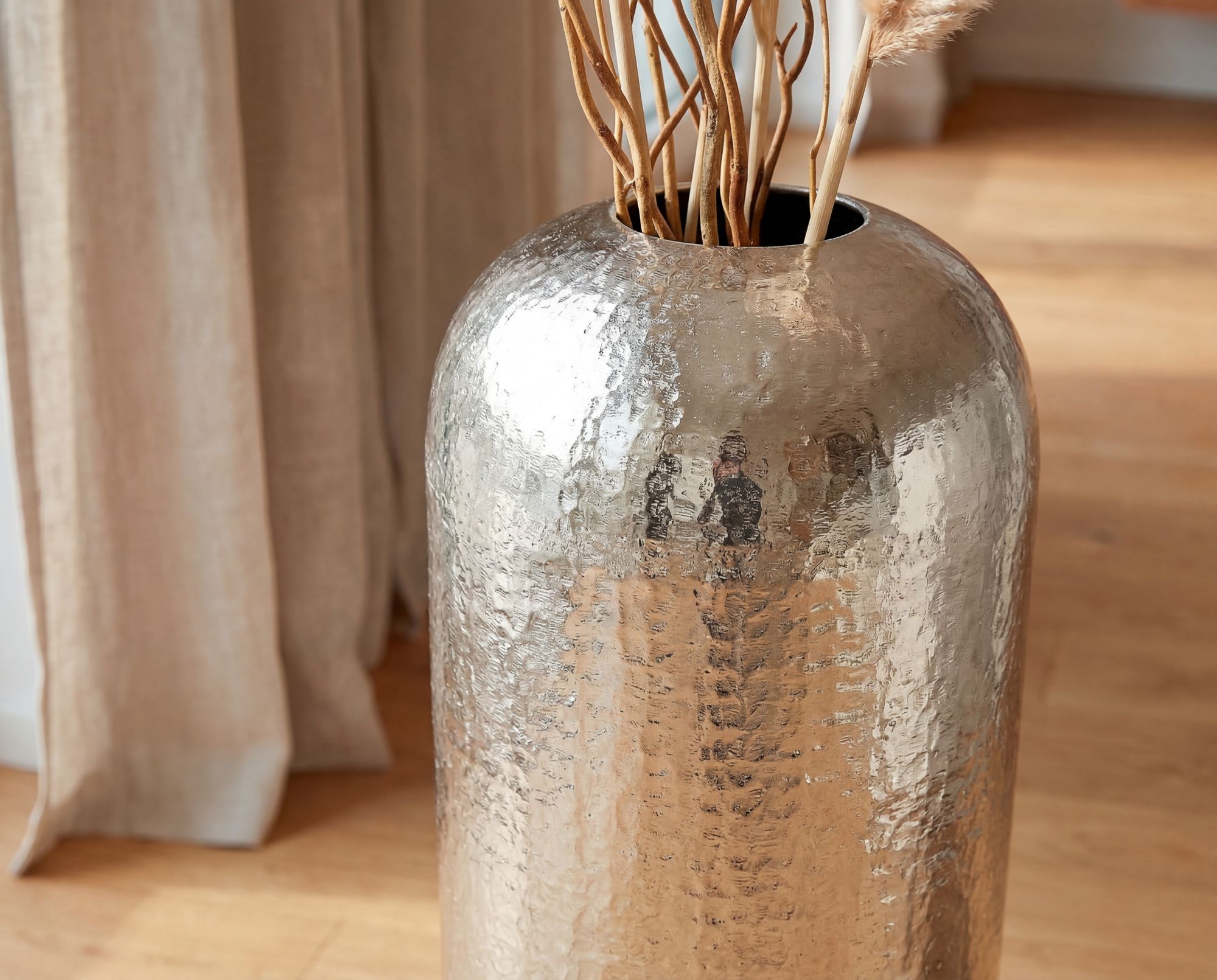 Vase Aluminium Silber Blumenvase Bodenvase Wohndeko Rund Dekovase Metall Deko – Ansicht 5