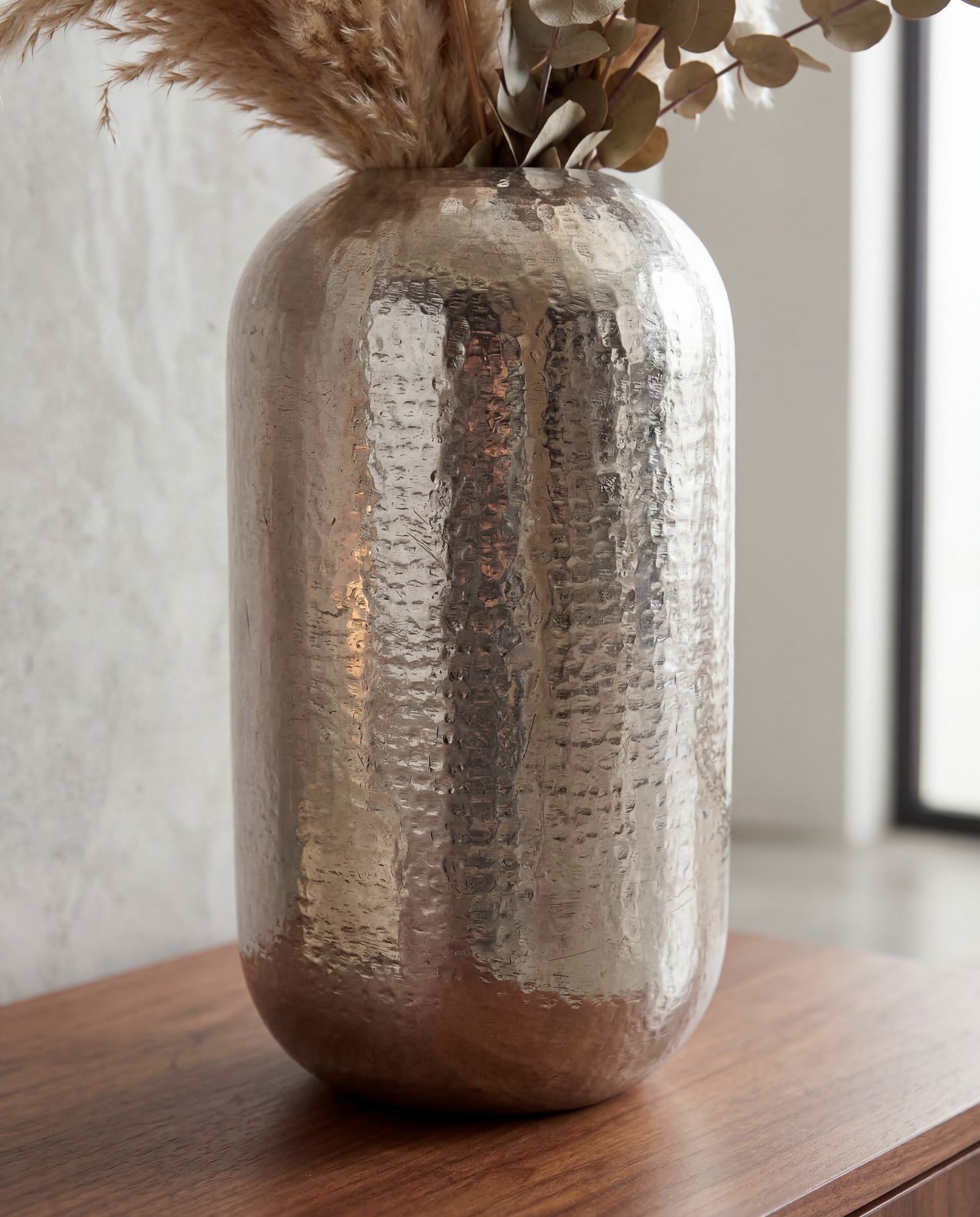 Vase Aluminium Silber Blumenvase Bodenvase Wohndeko Rund Dekovase Metall Deko – Ansicht 5