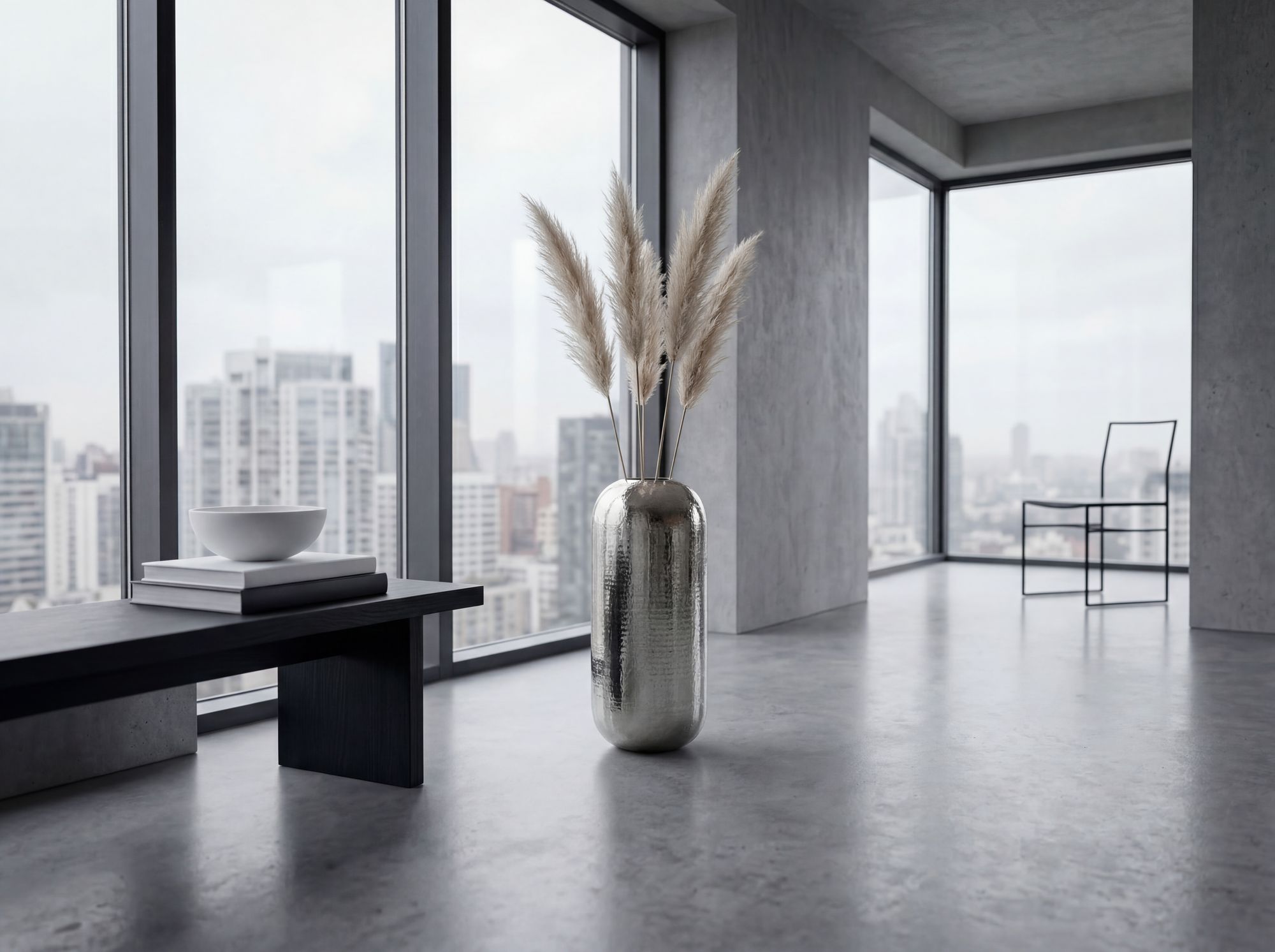 Vase Aluminium Silber Blumenvase Bodenvase Wohndeko Rund Dekovase Metall Deko – Ansicht 2