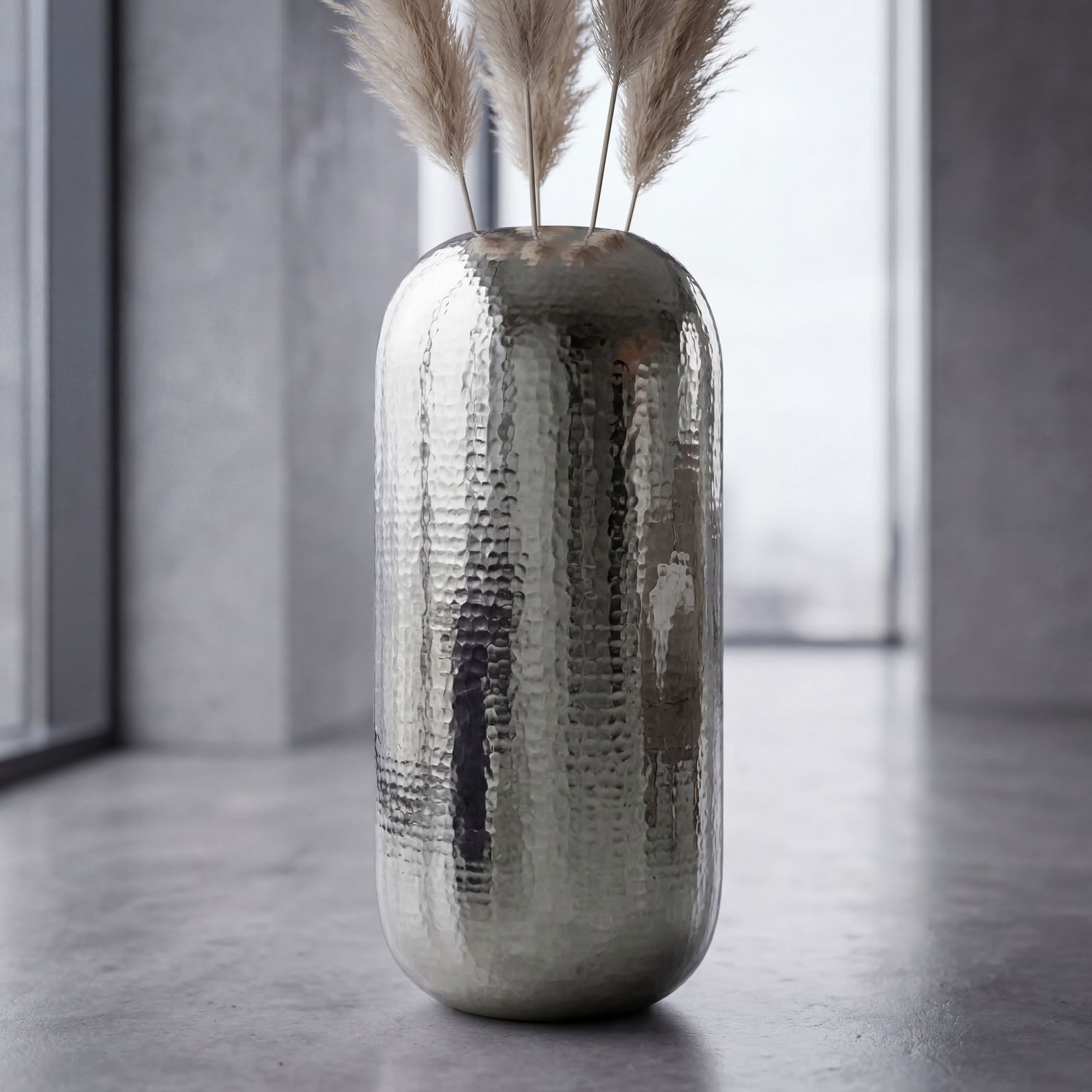 Vase Aluminium Silber Blumenvase Bodenvase Wohndeko Rund Dekovase Metall Deko – Ansicht 5
