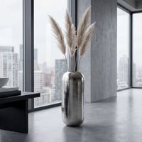 Vase Aluminium Silber Blumenvase Bodenvase Wohndeko Rund Dekovase Metall Deko – Ansicht 1