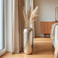 Vase Aluminium Silber Blumenvase Bodenvase Wohndeko Rund Dekovase Metall Deko – Ansicht 1