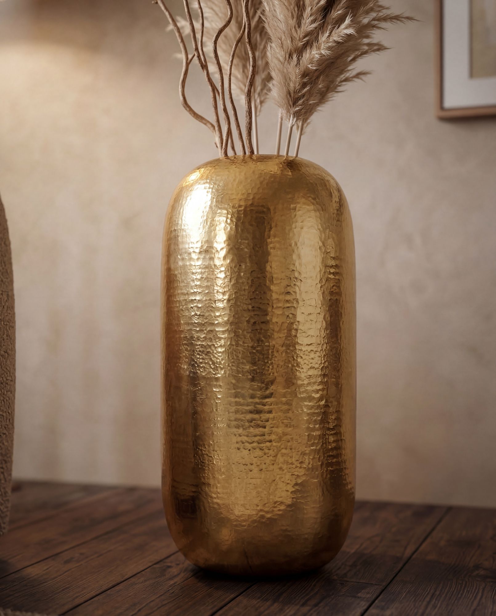 Vase Aluminium Gold Blumenvase Bodenvase Wohndeko Groß Rund Dekovase Metall Deko – Ansicht 4