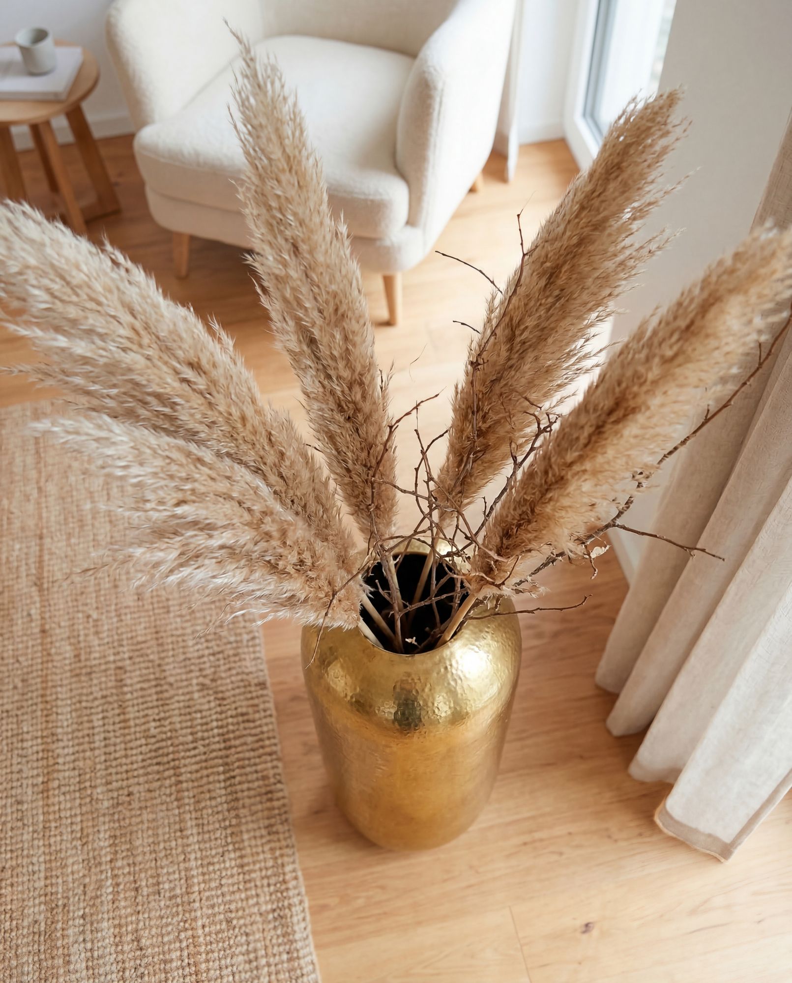 Vase Aluminium Gold Blumenvase Bodenvase Wohndeko Groß Rund Dekovase Metall Deko – Ansicht 4