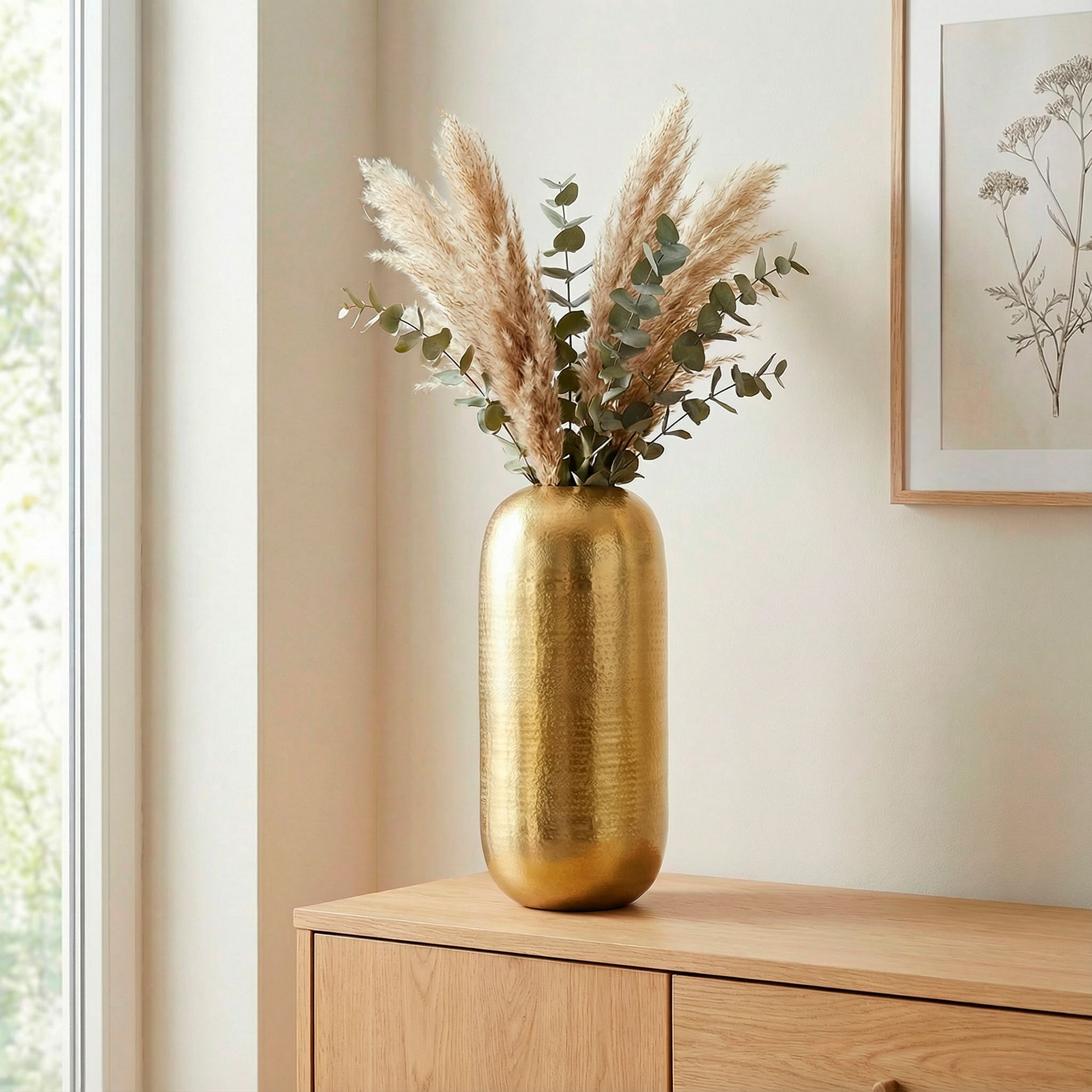 Vase Aluminium Gold Blumenvase Bodenvase Wohndeko Groß Rund Dekovase Metall Deko – Ansicht 1