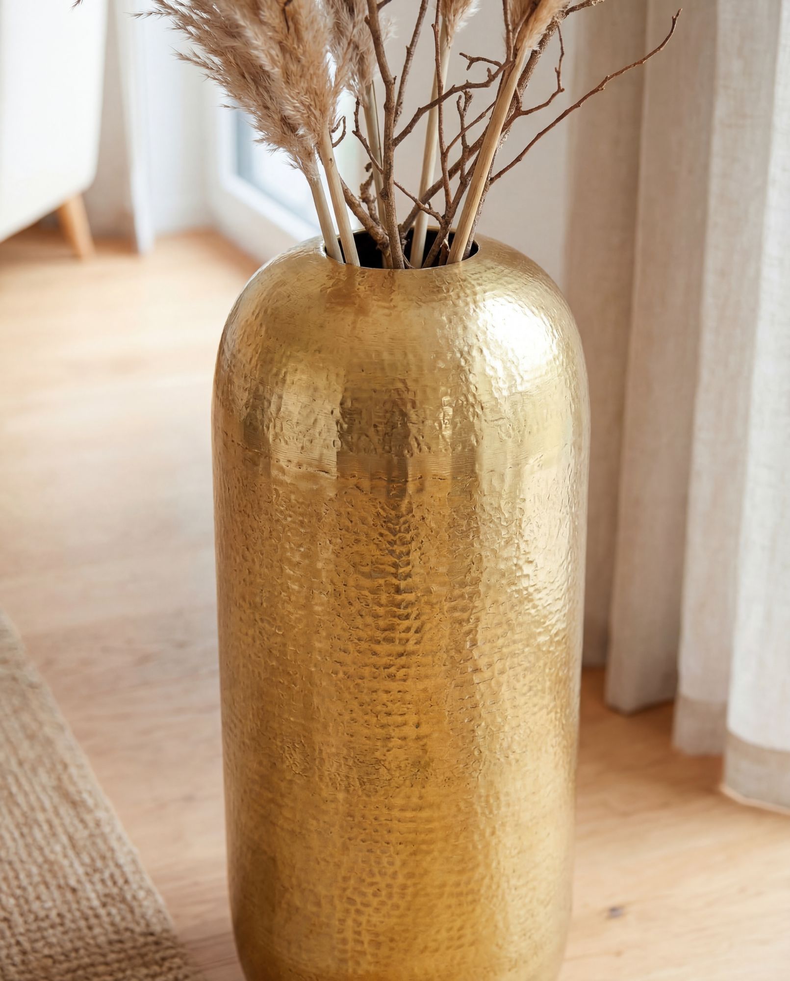 Vase Aluminium Gold Blumenvase Bodenvase Wohndeko Groß Rund Dekovase Metall Deko – Ansicht 5