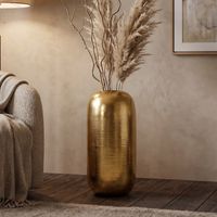 Vase Aluminium Gold Blumenvase Bodenvase Wohndeko Groß Rund Dekovase Metall Deko – Ansicht 1