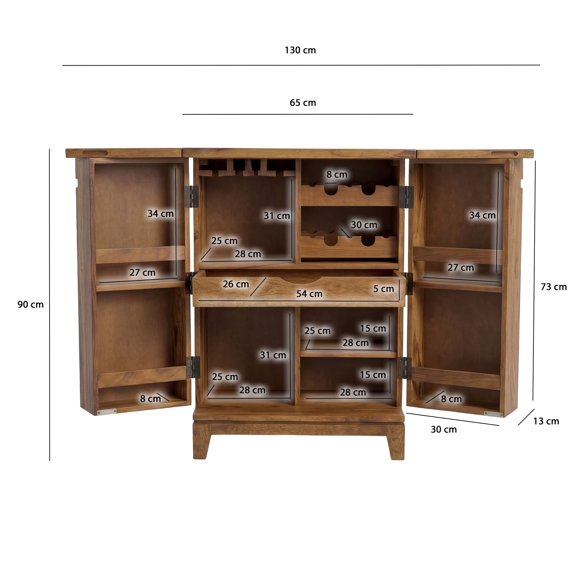 Hausbar Massivholz 65cm Barschrank Weinschrank aufklappbar Bar Möbel Handmade – Ansicht 3