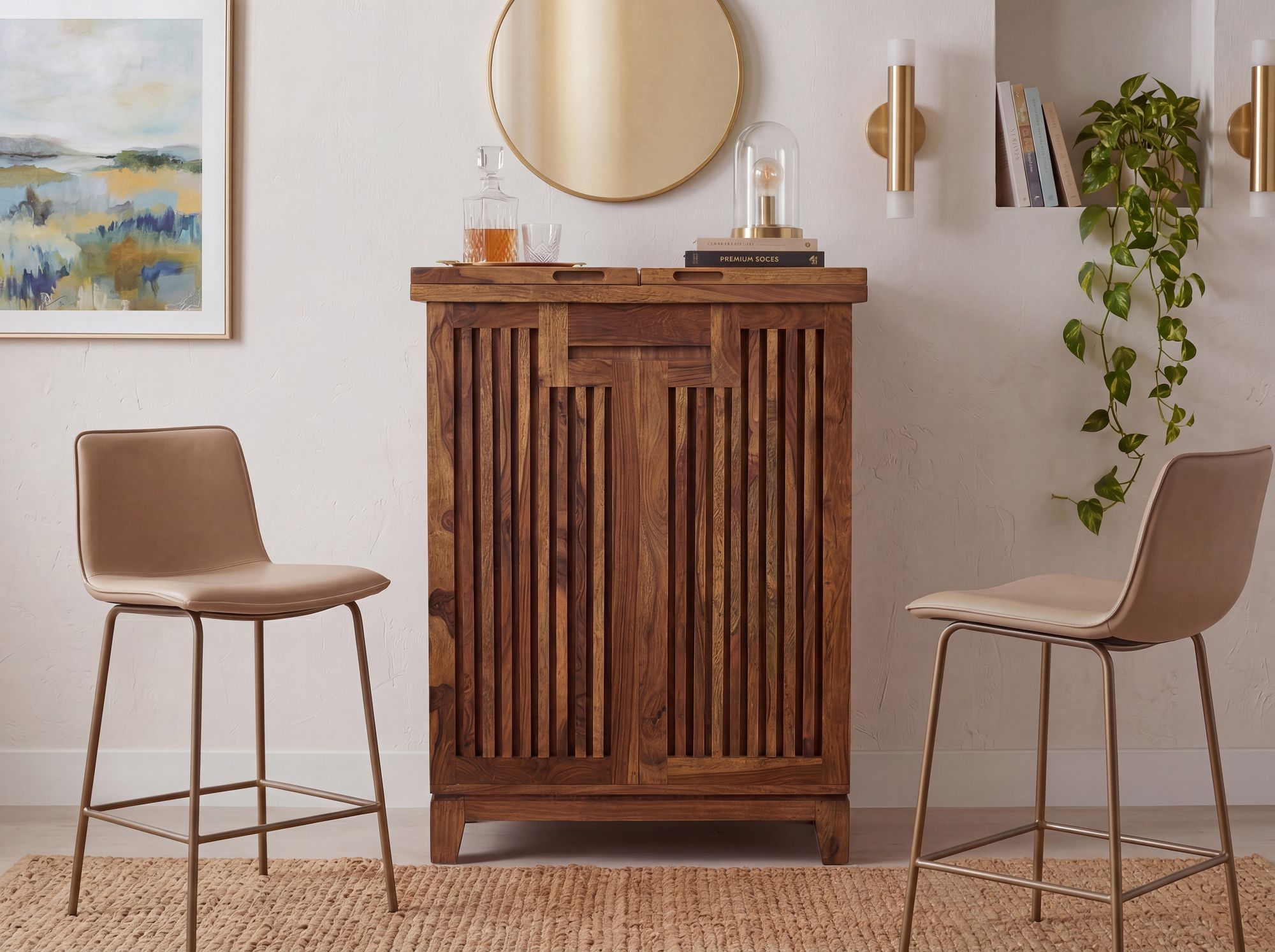 Hausbar Massivholz 65cm Barschrank Weinschrank aufklappbar Bar Möbel Handmade – Ansicht 2