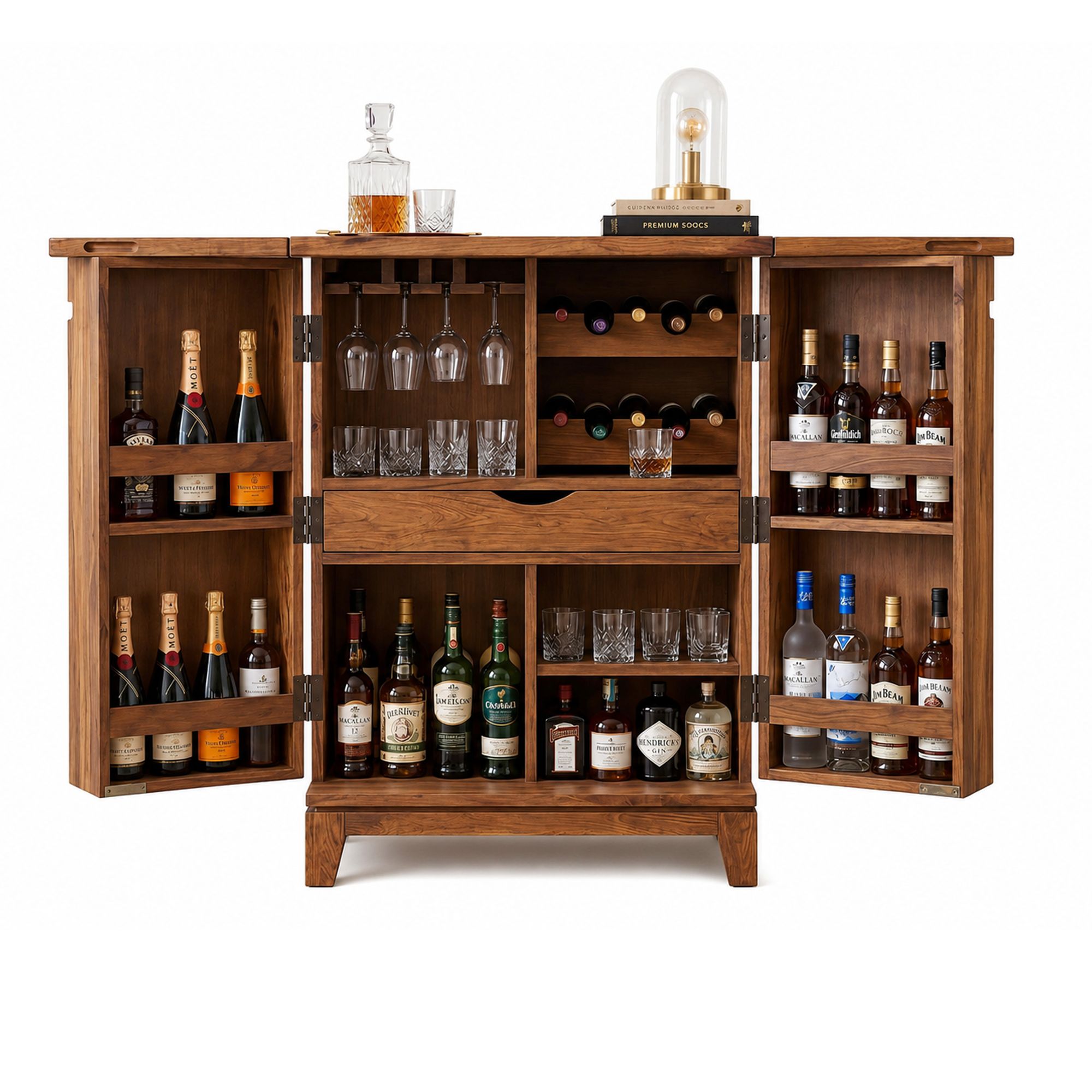 Hausbar Massivholz 65cm Barschrank Weinschrank aufklappbar Bar Möbel Handmade – Ansicht 6