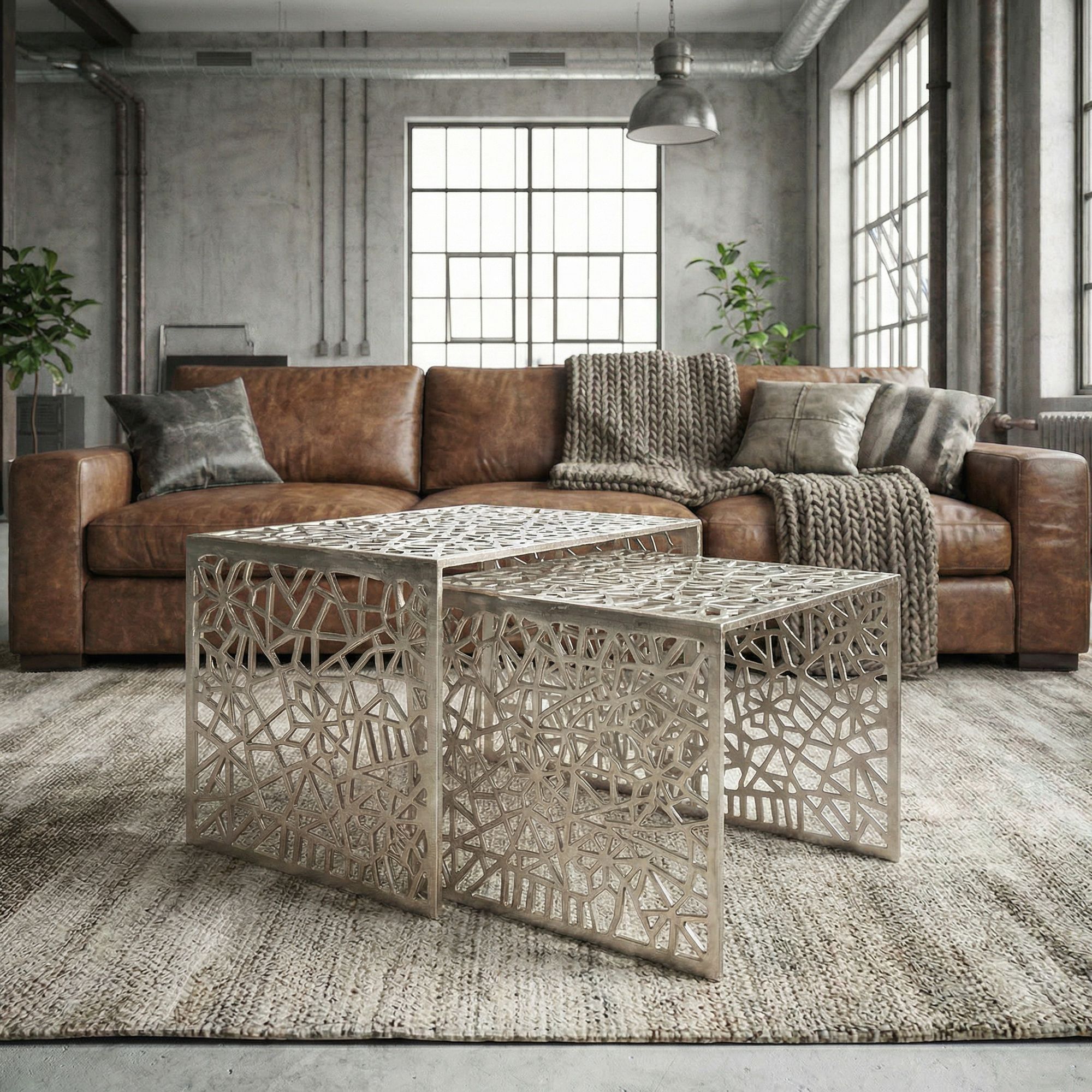 Satztisch 2er Set Couchtisch Aluminium Beistelltisch Metall Wohnzimmertisch Alu – Ansicht 1