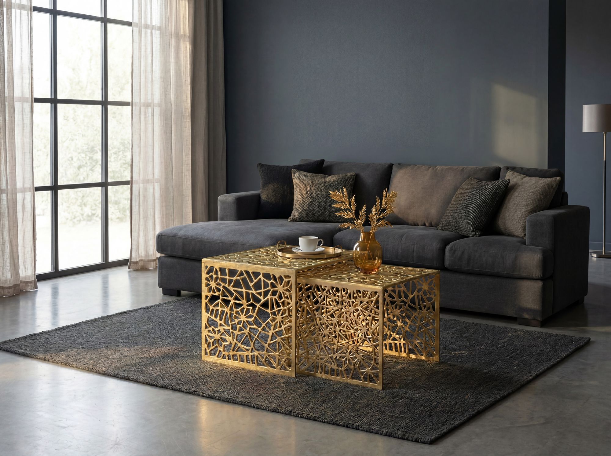 FineBuy 2er Set Couchtisch Aluminium - Design Beistelltisch Set - Metalltisch Wohnzimmertisch modern Alu - Sofatisch rechteckig Metall - Loungetisch Set Satztisch Handmade | Farbe: Gold
