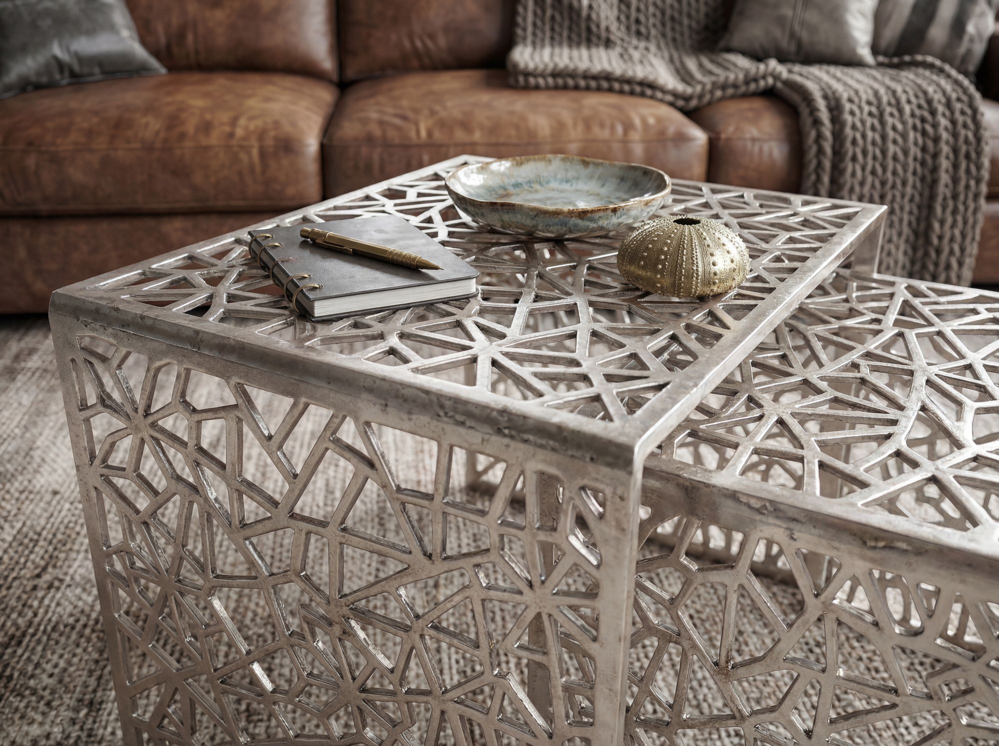 Satztisch 2er Set Couchtisch Aluminium Beistelltisch Metall Wohnzimmertisch Alu – Ansicht 5
